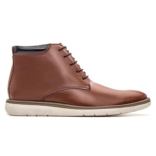 Bota Social Masculina Oxford, Couro Legítimo, Cano Médio, Palmilhas PU
