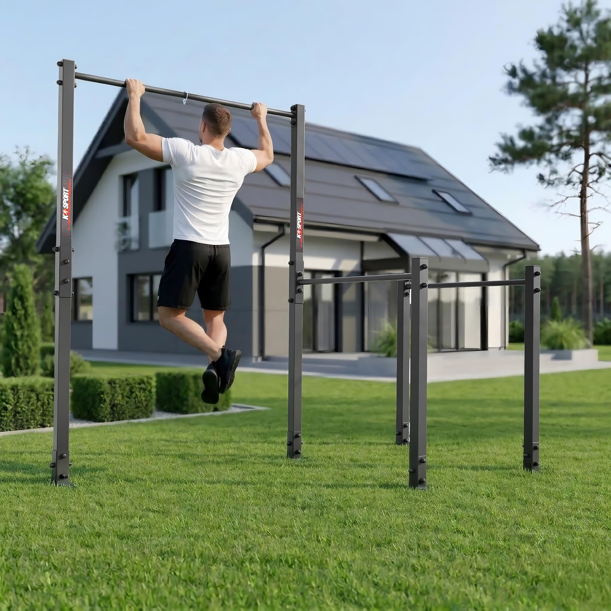 K-Sport: barra per trazioni da esterni fissa + stazione di allenamento Dip Station, stazione di forza resistente alle intemperie con barra di trazione e barra di trazione, trazioni dip station