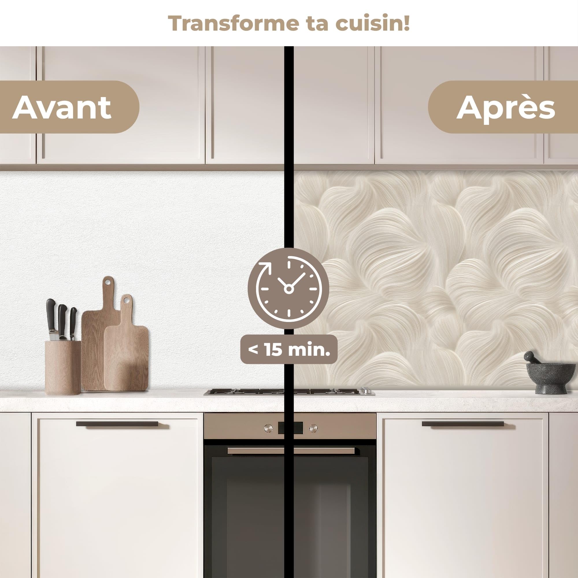KitchenYeah© Crédence Cuisine À Coller 60x400 cm Protection Plaque De Cuisson Adhesif Plastique Rigide Dalle Murale Lines - Ventilateur - Beige