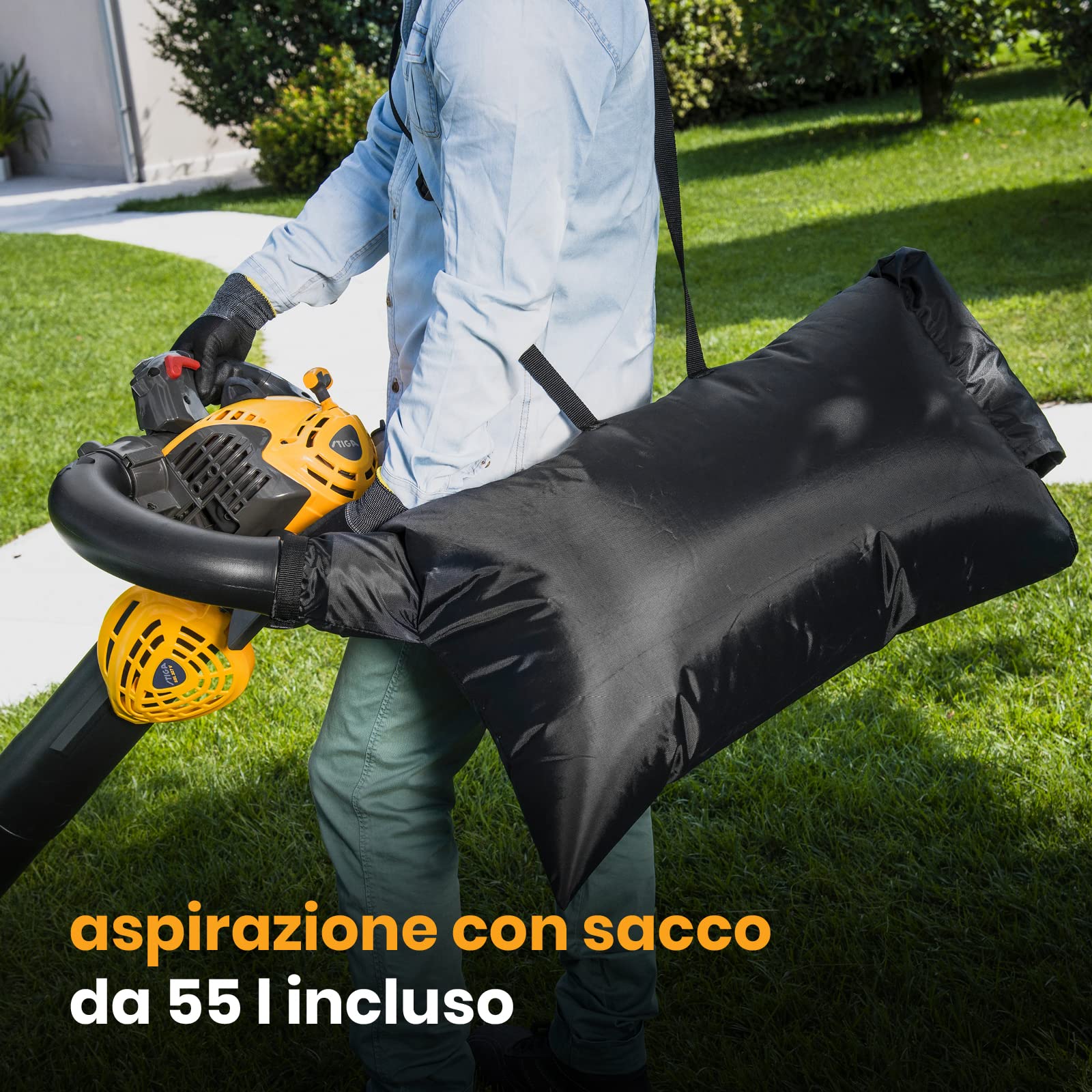 STIGA Soffiatore a Scoppio SBL 327 V, Doppia Funzione Soffiatore-Aspiratore, 800 W, Sacco da 55 L Incluso