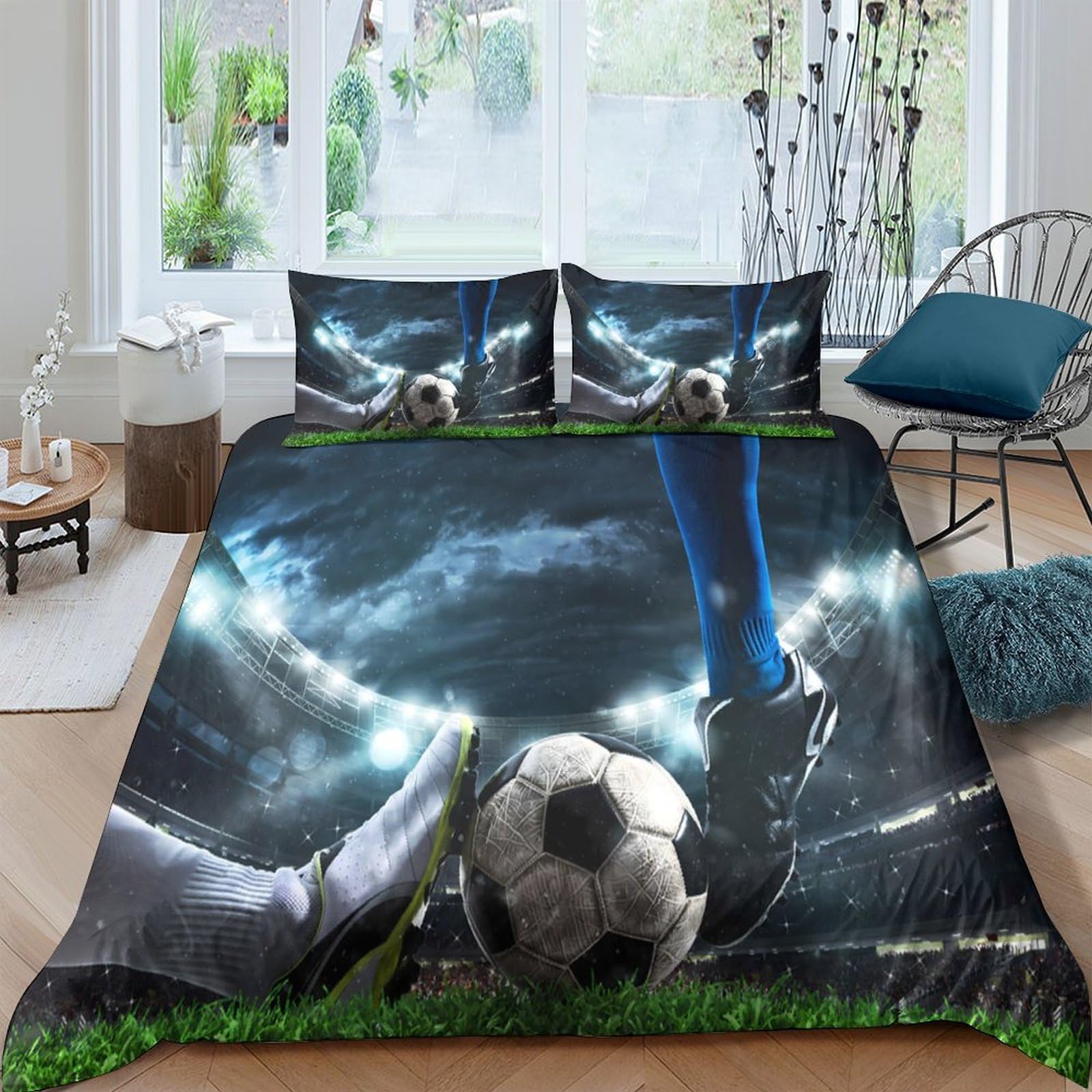 Ctjqhvkz Style-9 3D Printed Football Stadium Fitted Sheet Microfiber Slip-Resistant Soccer Night Mattress Cover For Bedroom Decor Single（135X200cm）