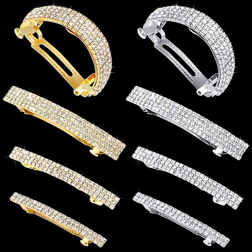 8 pinzas para el cabello con diamantes de imitación de cristal para novia, pasadores pequeños de semicírculo plateado, pasadores de metal brillante,