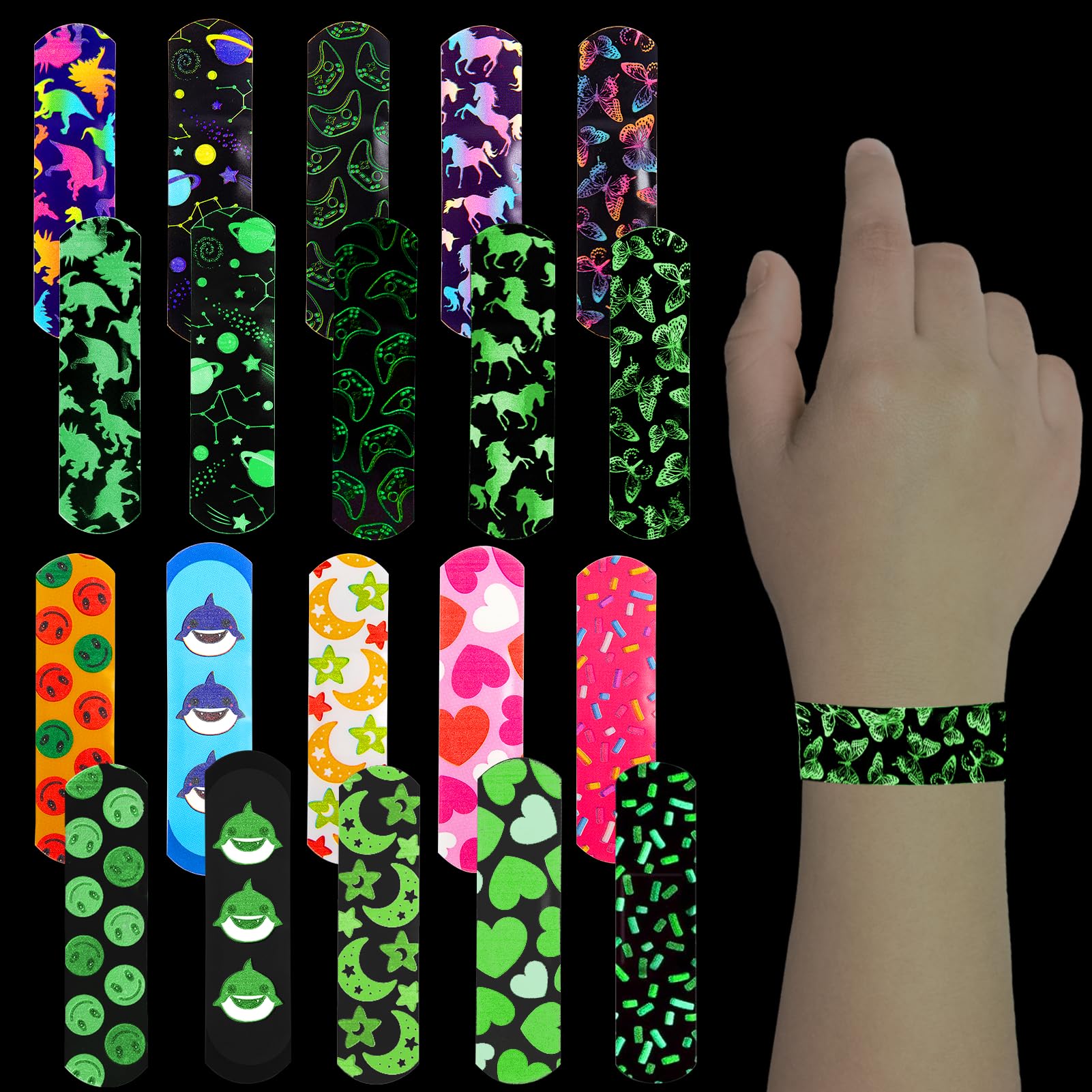 100 bandas que brillan en la oscuridad para niños, transpirables, impermeables, divertidas, lindas diademas para niños y niñas, ve