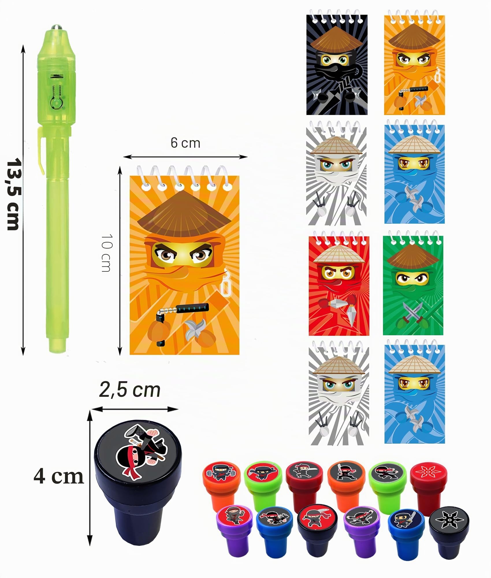Set de cadeaux Ninja pour anniversaire d'enfant 6-10 ans, 12 stylos UV 12 cahiers 12 tampons, cadeaux pour anniversaire d'enfant, cadeaux pour invités, remplissage de pinata, décoration de fête