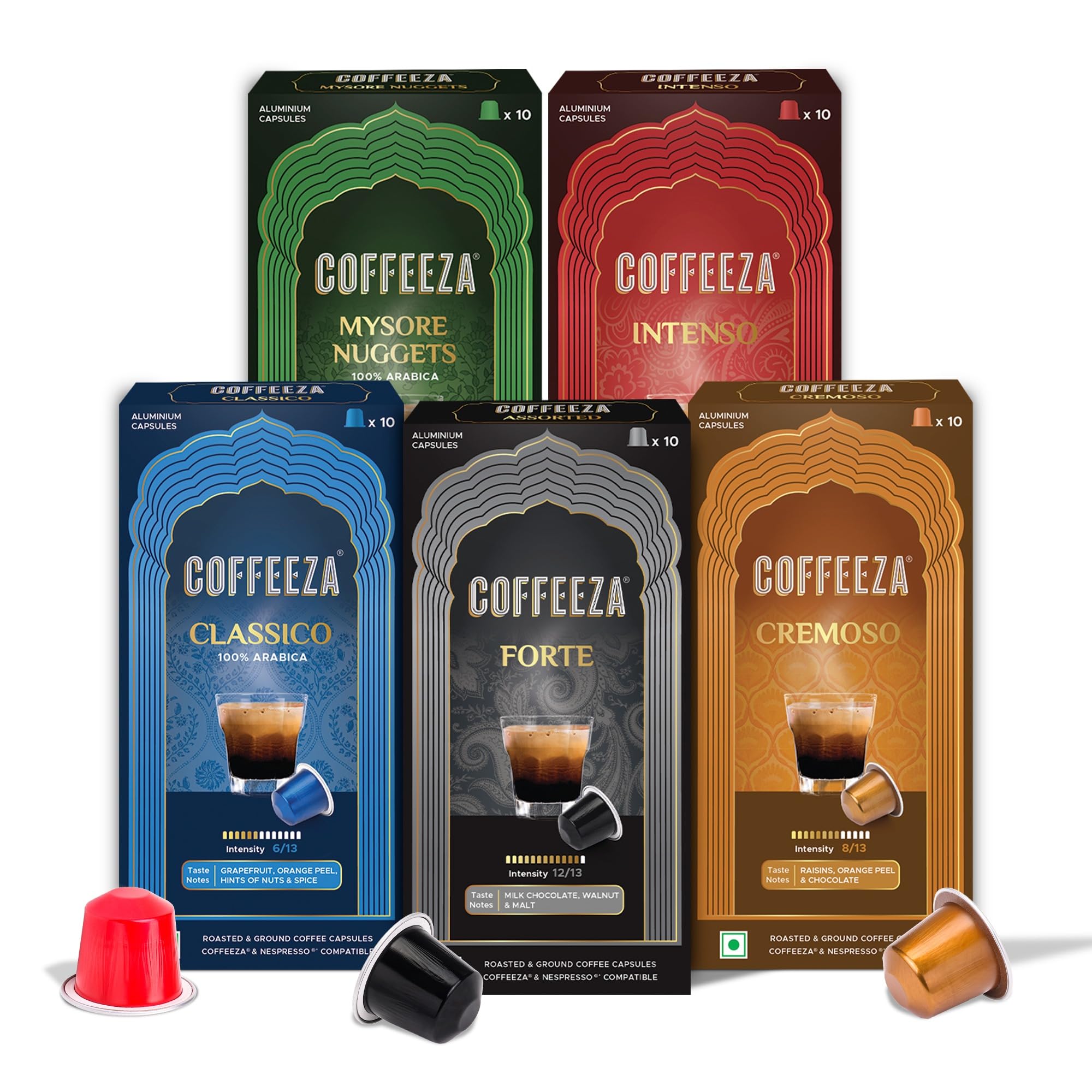 COFFEEZA Aluminium Coffee Capsules, Favorites Variety Pack (50 Pods, Compatible with Nespresso Original Machines)