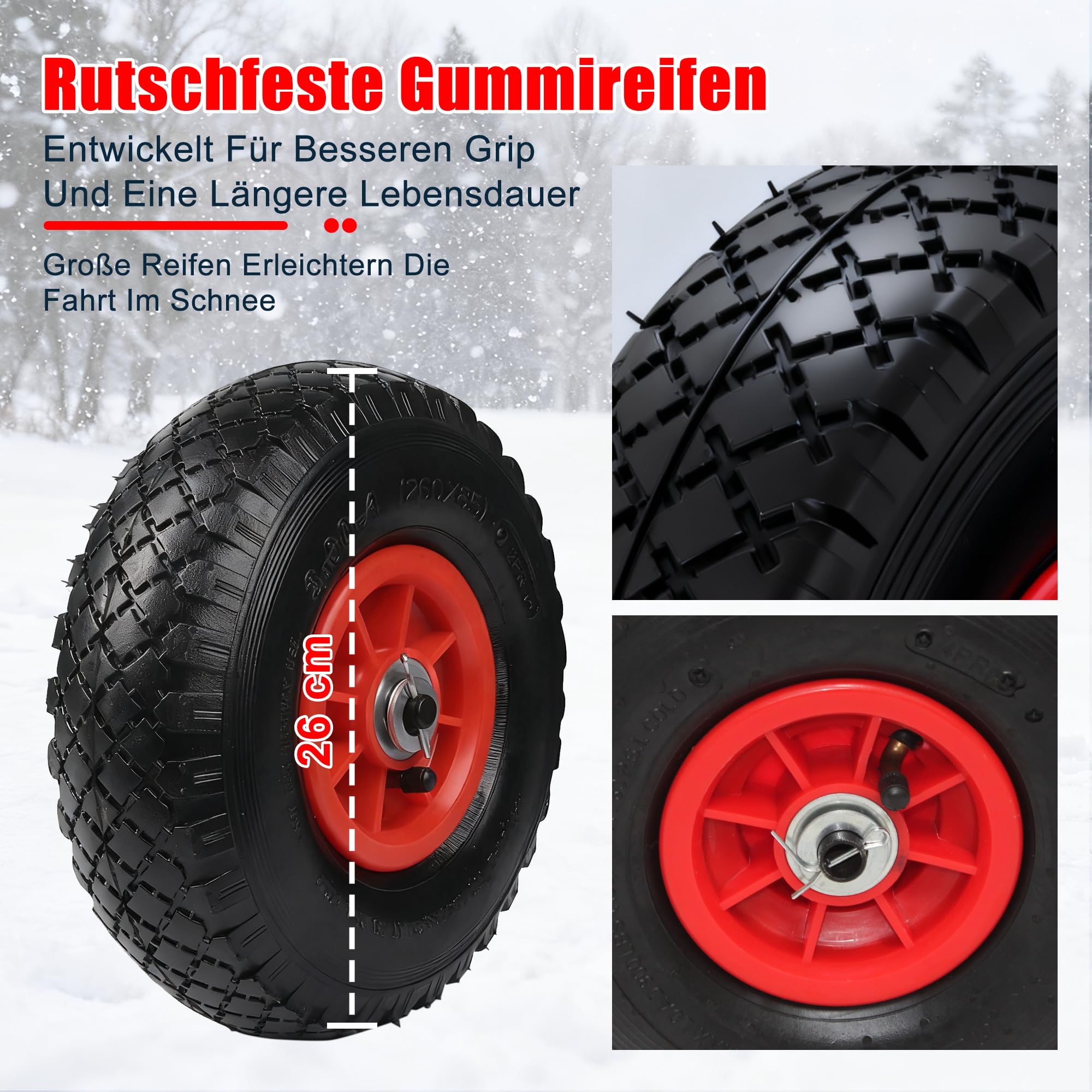Räder-Schneeschieber 74x36cm - Rückenschonender Schneeschaufel mit 5-Fach Höhenverstellung, Klappbarer Metall-Schneeschild für Garten, Gehwege & Einfahrten