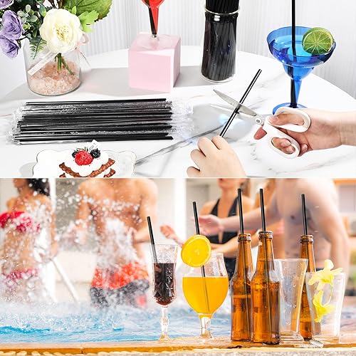 Miniatura 5 de Gerrii 1000 popotes de plástico negro a granel envueltos individualmente, pajitas de cóctel extra largas desechables para fiestas, restaurantes,