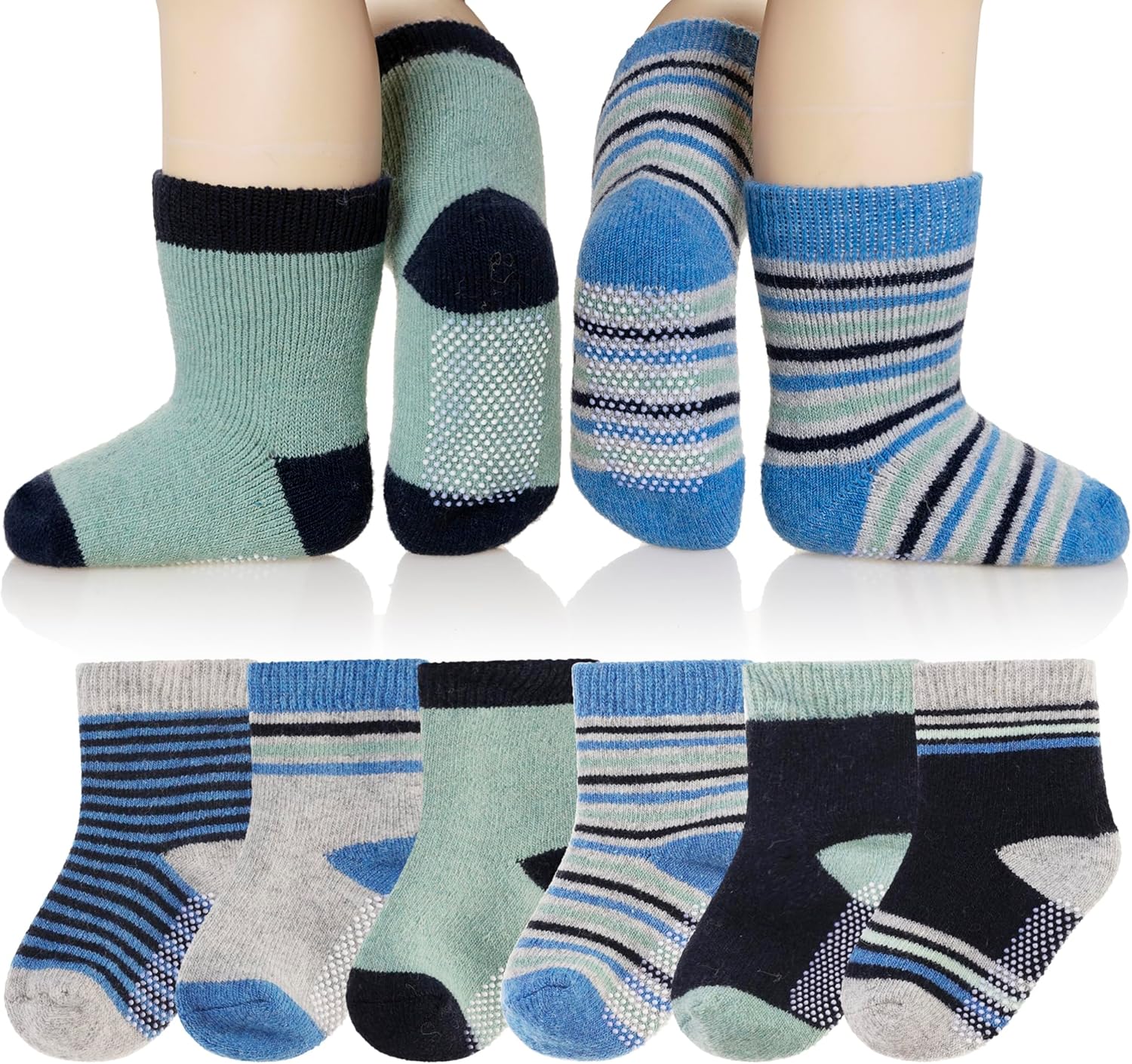 Eyean Baby Wool Grip Sock Soft Winter Warm Thick Non Slip Toddler Boy Girls Crew Socks For Children 6 Pairs