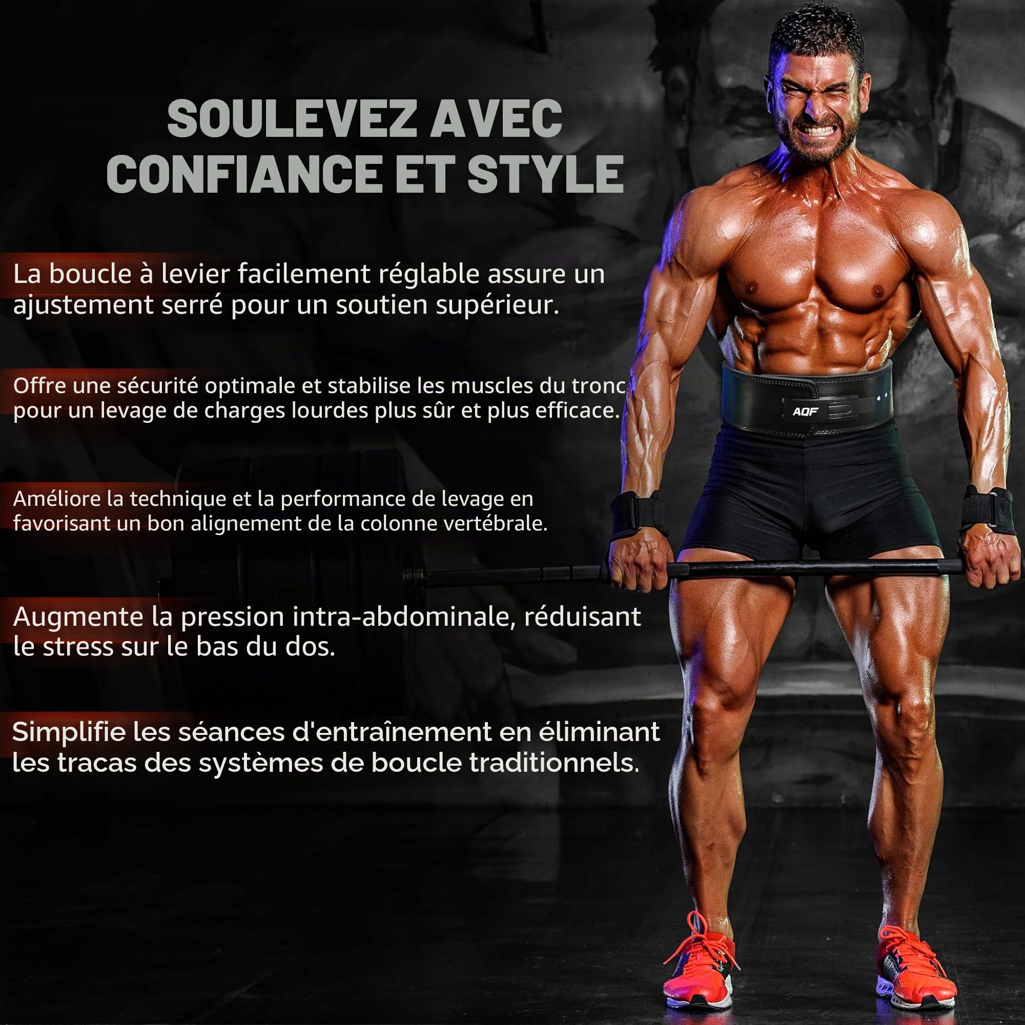 AQF Ceinture Musculation Levier, Cuir 13mm 4", Approuvée IPL & USPA