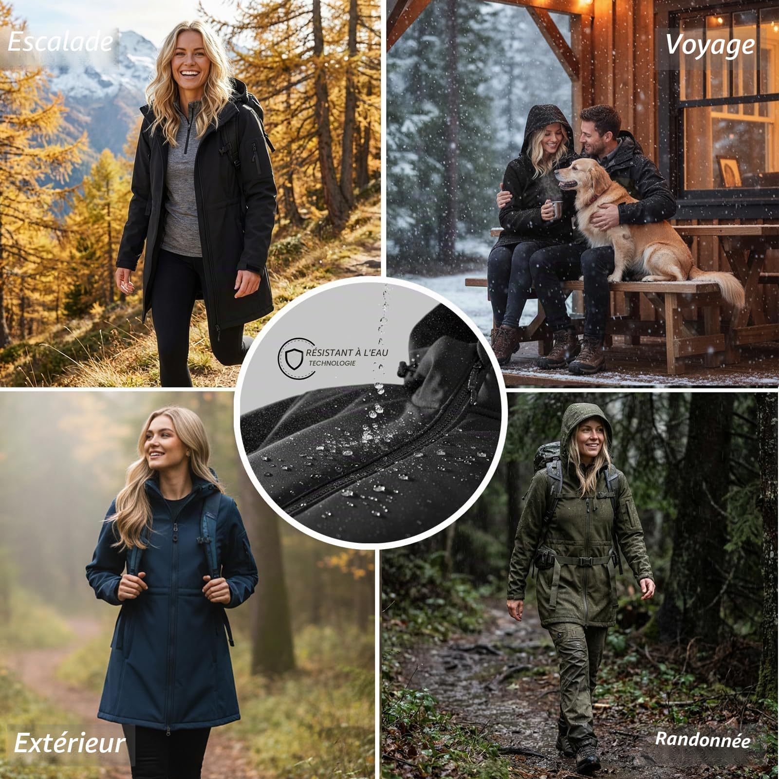 Veste de Transition pour Femmes Veste de Pluie Softshell Imperméable Jacket Fonctionnelle Coupe-Vent Avec Capuche