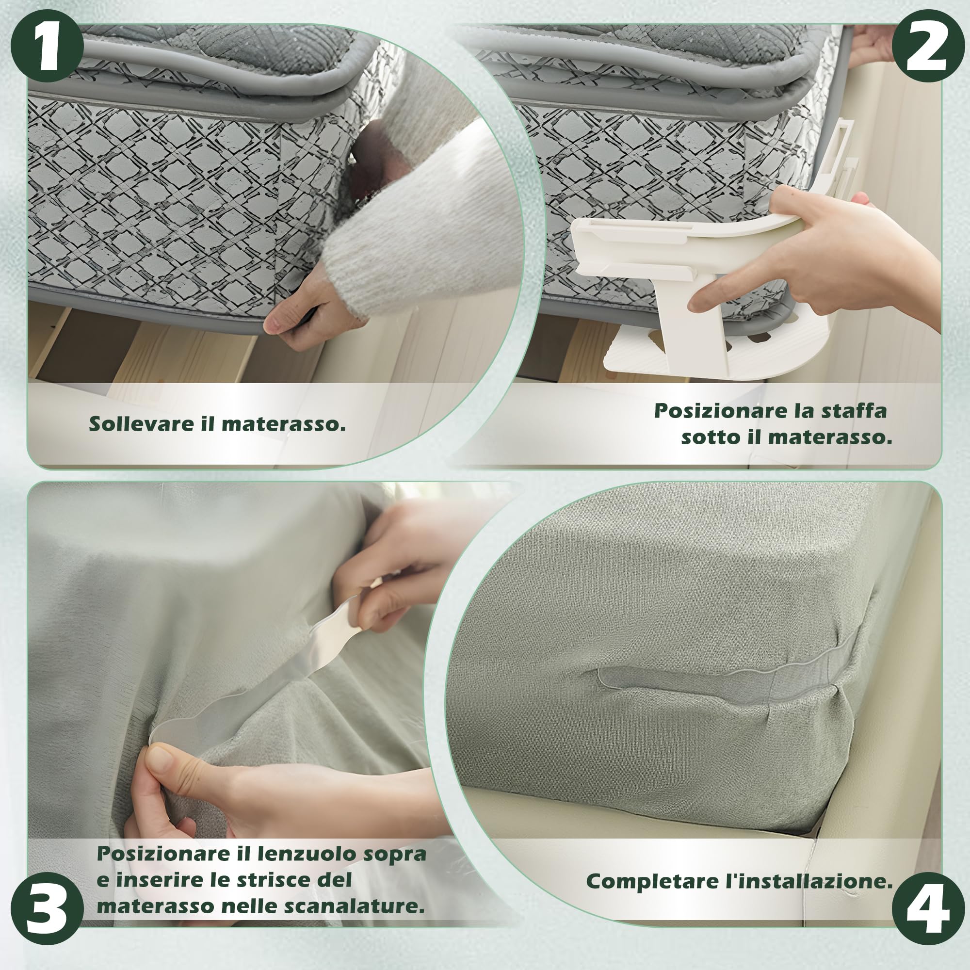 Set 4 Ferma Lenzuola Angolari, Blocca Lenzuola al Materasso, Sistema di Fissaggio Antiscivolo per Biancheria da Letto, adatti a tutti i tappeti, coperte, biancheria da letto - Bianco