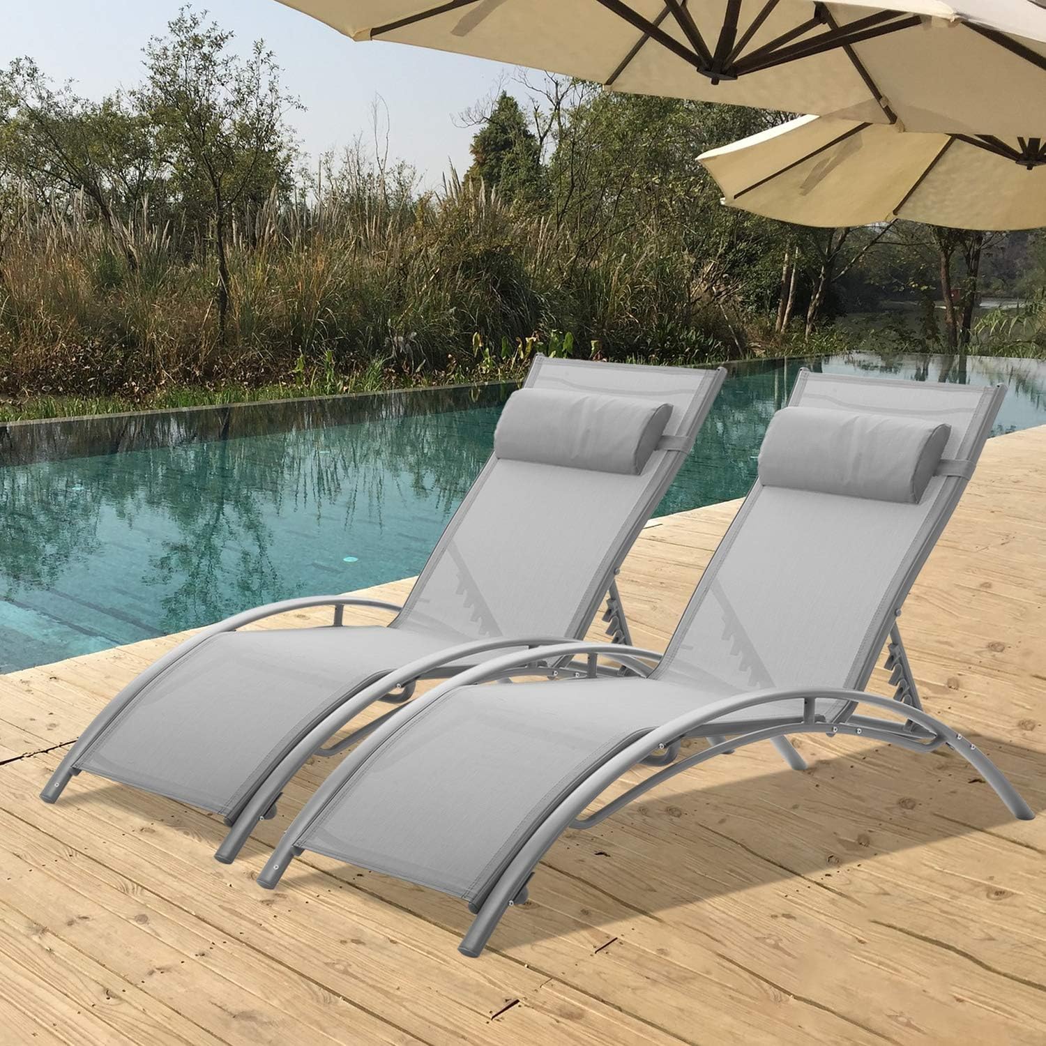 Outdoor Living 2 Bali textilene sun loungers reclining garden chair beach sun lounger recliner, anthracite grey