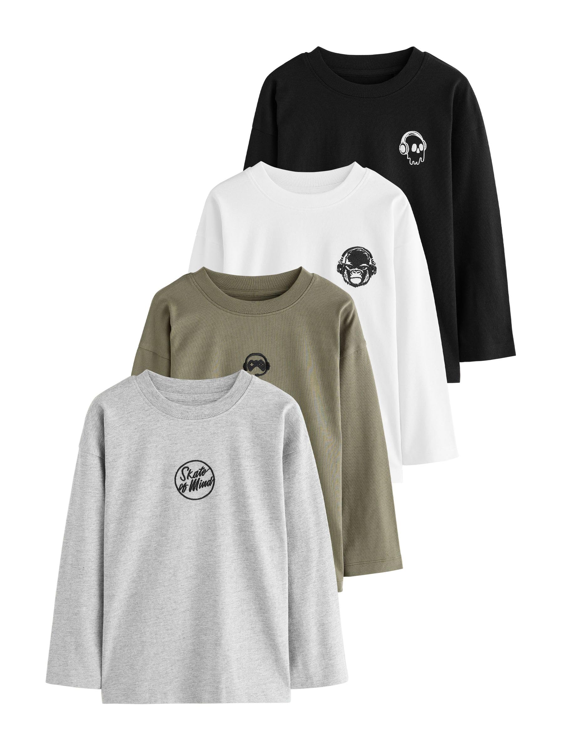 NEXT Jungen 4er-Pack Langarmshirts mit Kleiner Grafik