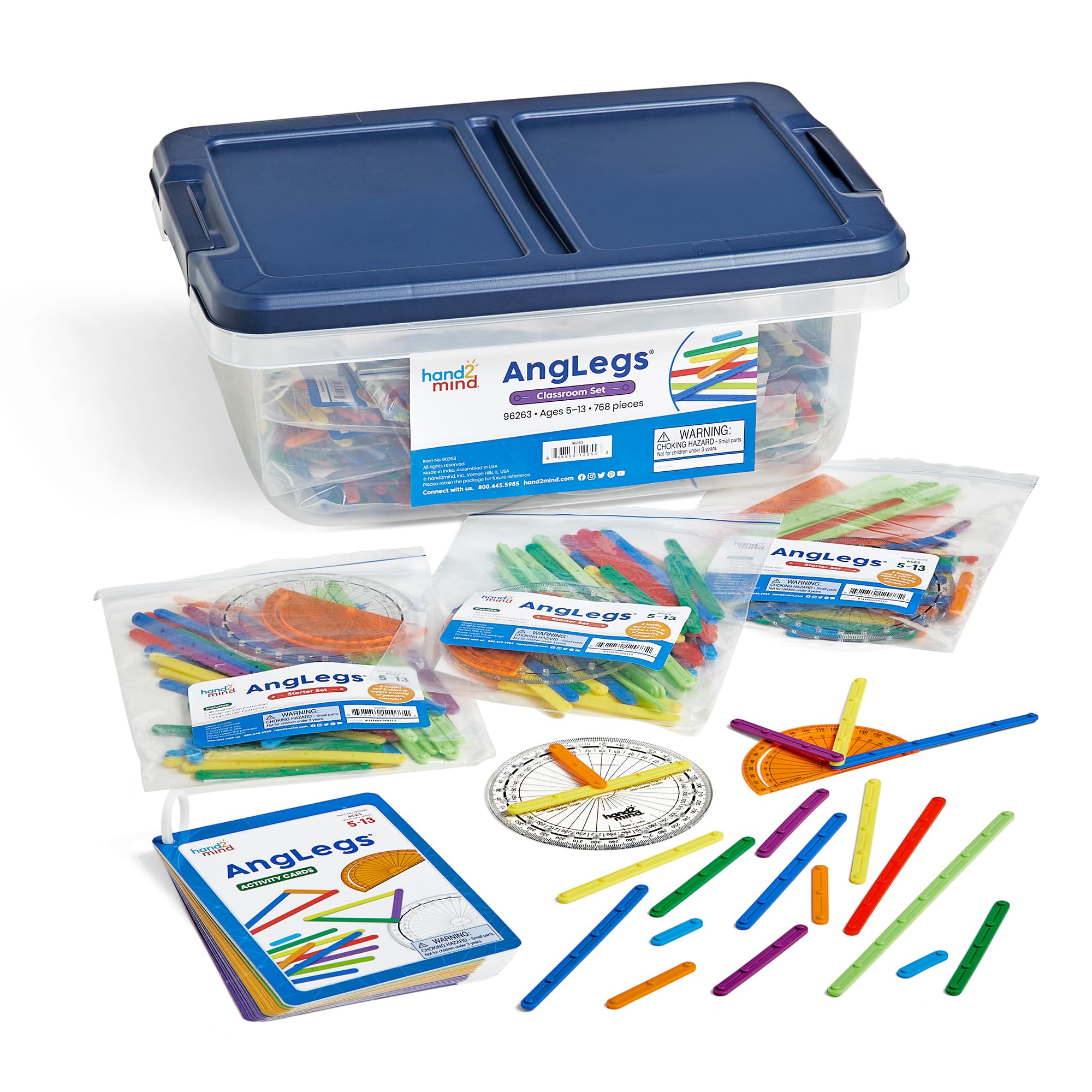 hand2mind AngLegs Classroom Set with 30 Protractors, Geometry Manipulatives, Geometric Shapes for Classroom, Montessori Math Materials, Math Teaching Tools, 4th Grade Math Manipulatives for Kids