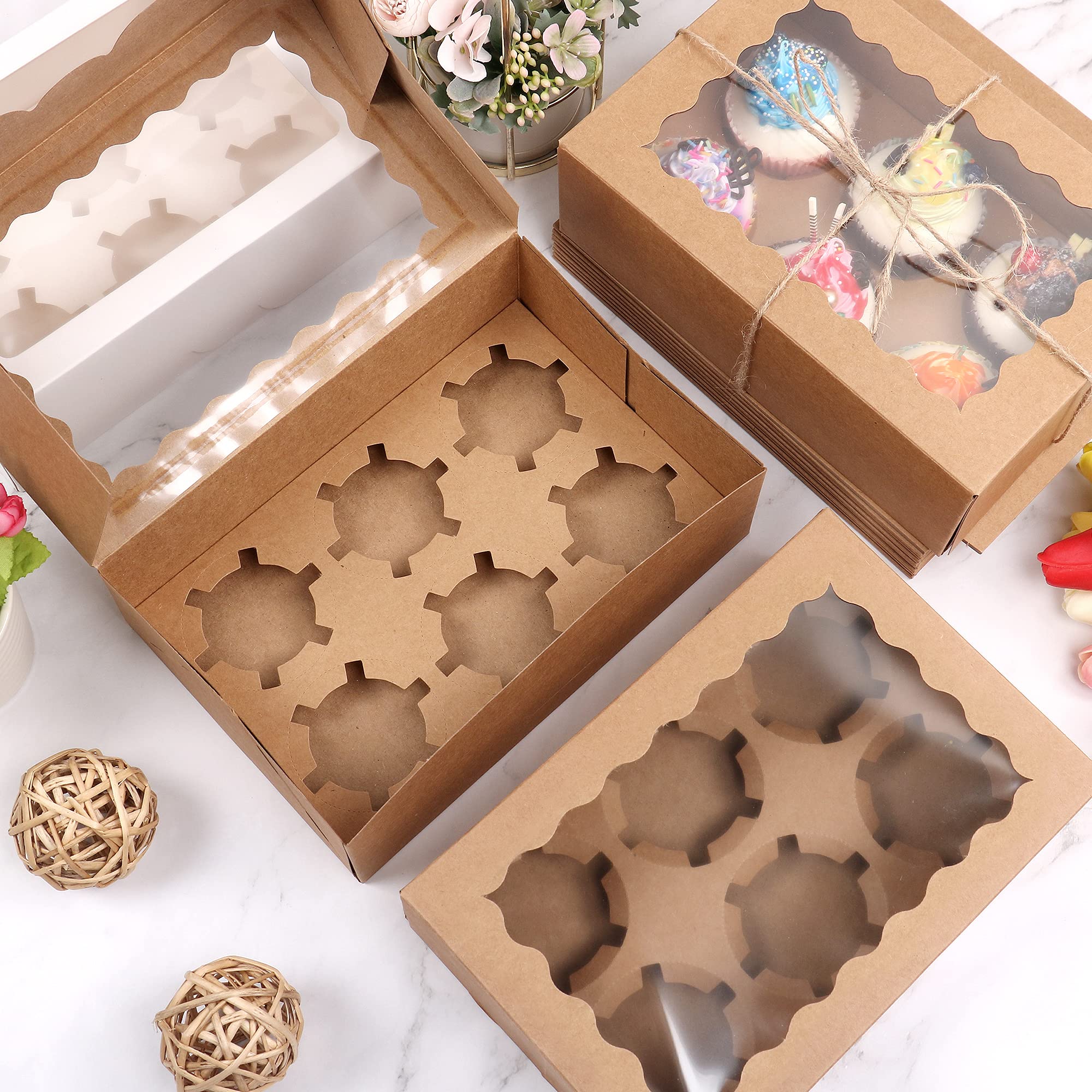 Gcardist Contenitori per cupcake automatici popup, 12 scatole con finestra, inchiostro blu, 6 pezzi, 33x25,4x9 cm, contenitori per cupcake per trasportare, contenitori per cupcake (13×10×3,5 pollici