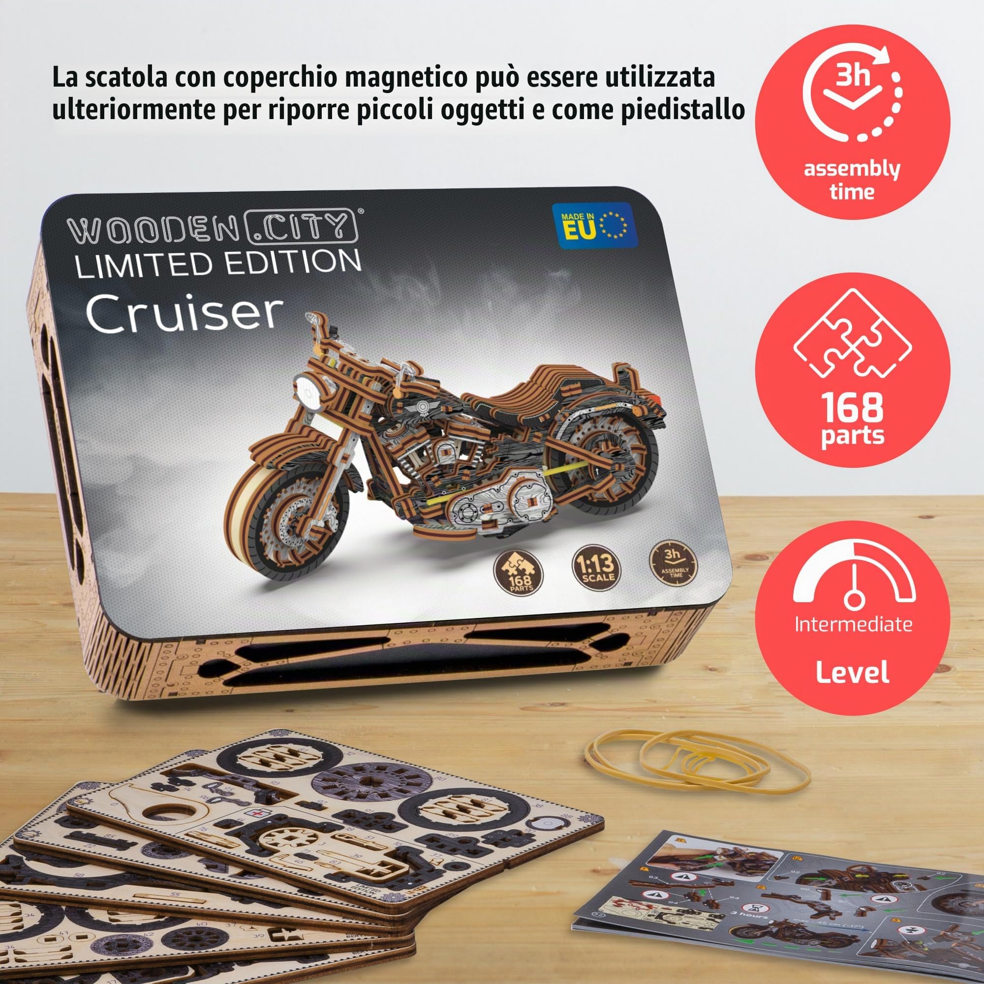 WOODEN.CITY Motorcycles Cruiser V-Twin Edizione Limitata - Kit di modellini in legno 3D per adulti da costruire - 168 pezzi