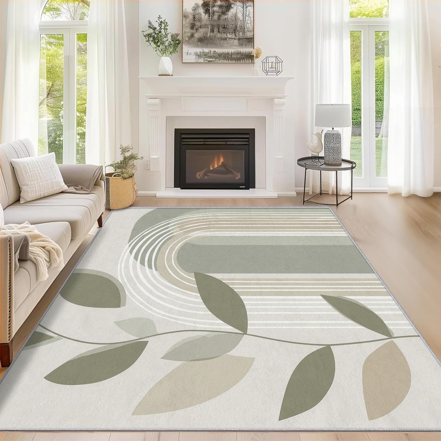 Générique Tapis Milieu du Siècle, Grand Tapis Salon 120x170 Moderne Boho Carpette Chambre, Flanelle Poil Ras Moelleux - Antidérapa Lavable en Machine H-70