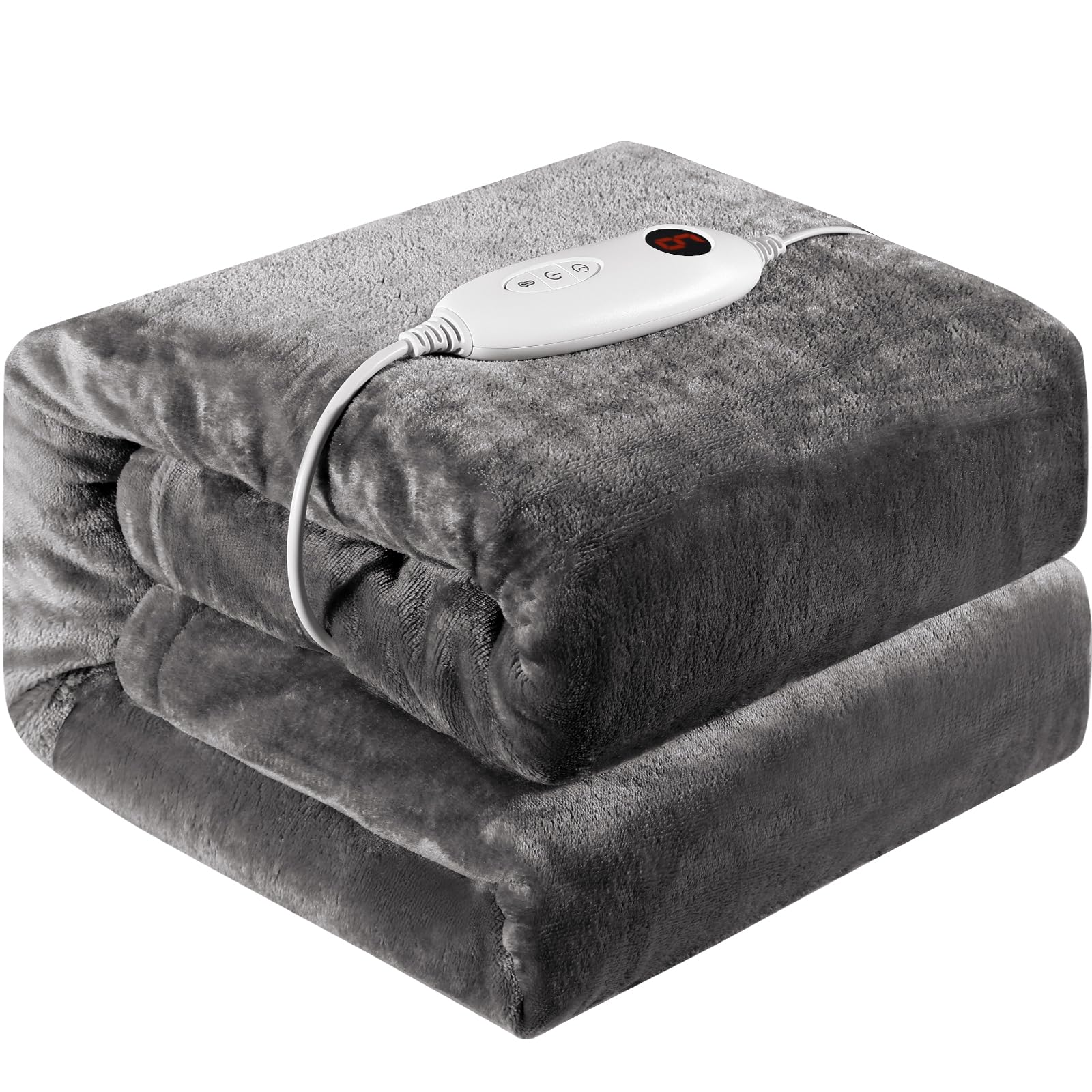 TLGREEN Manta Eléctrica Calefactora con Apagado Automático, 180 x130 cm, 6 Niveles de Temperatura, 9 Ajustes de Tiempo, Manta Térmica Control Removible, Apto Lavadora, para sofá, Cama, Oficina (Gris)