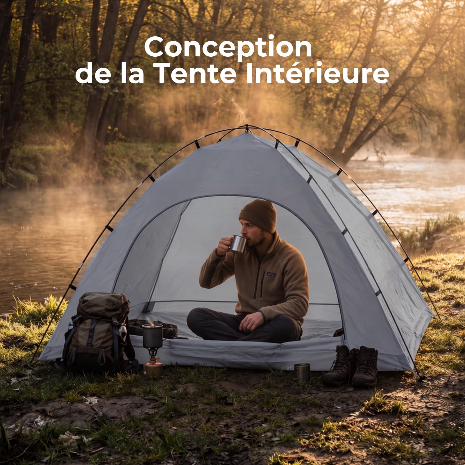 Tente de Camping pour 2 à 3 Personnes, Tente dôme avec entrée et auvent Pliable, Tente Igloo avec bâche extérieure Amovible, imperméable et résistante aux UV, Convient pour Le Camping, Les Festivals