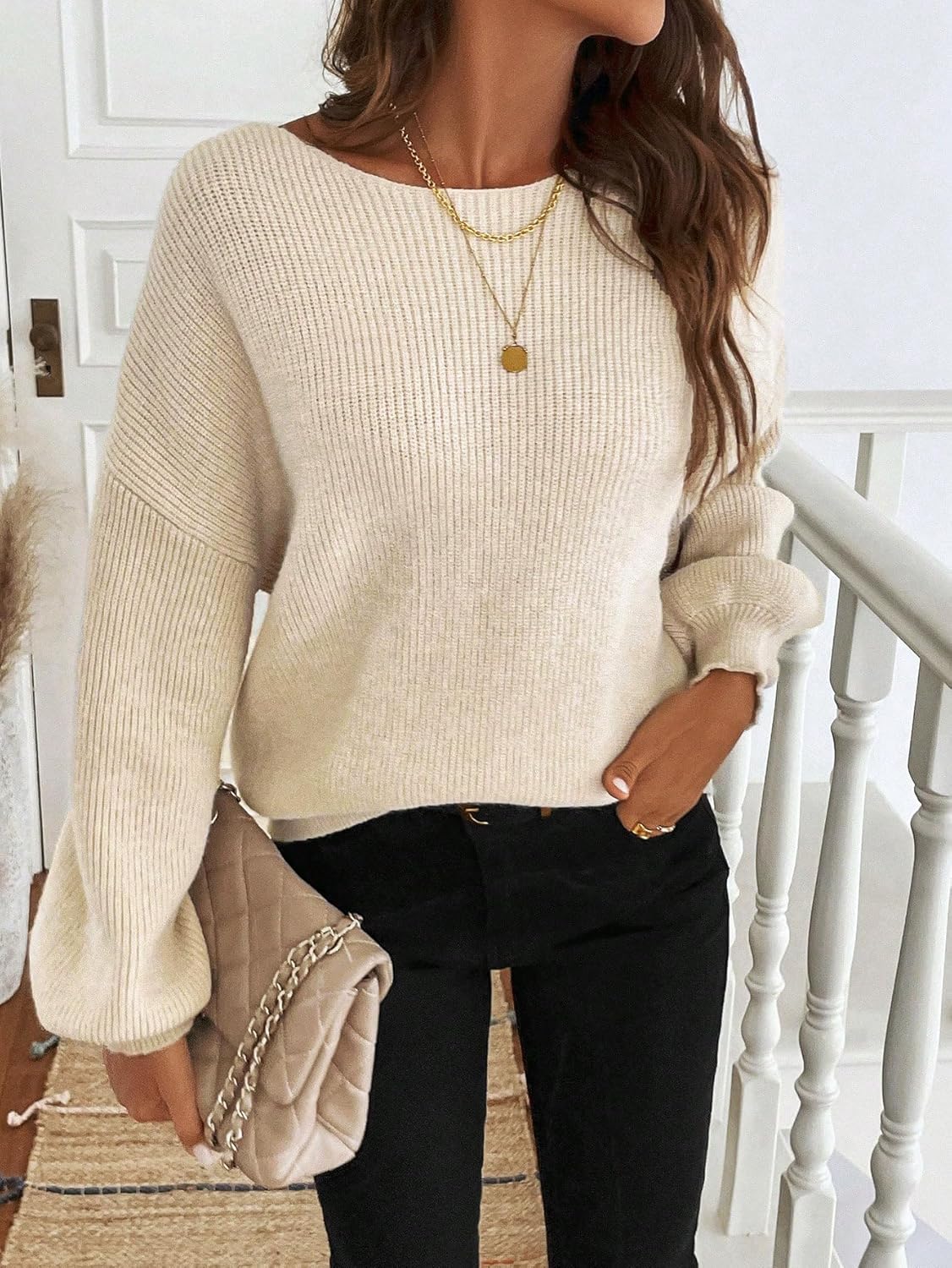 ZAFUL Women's Bow Chunky Knit Sweater Crew Neck Long Sleeve Knitted Sweater Trendy Fall Winter Pullover Sweaters 2025 - Image 5