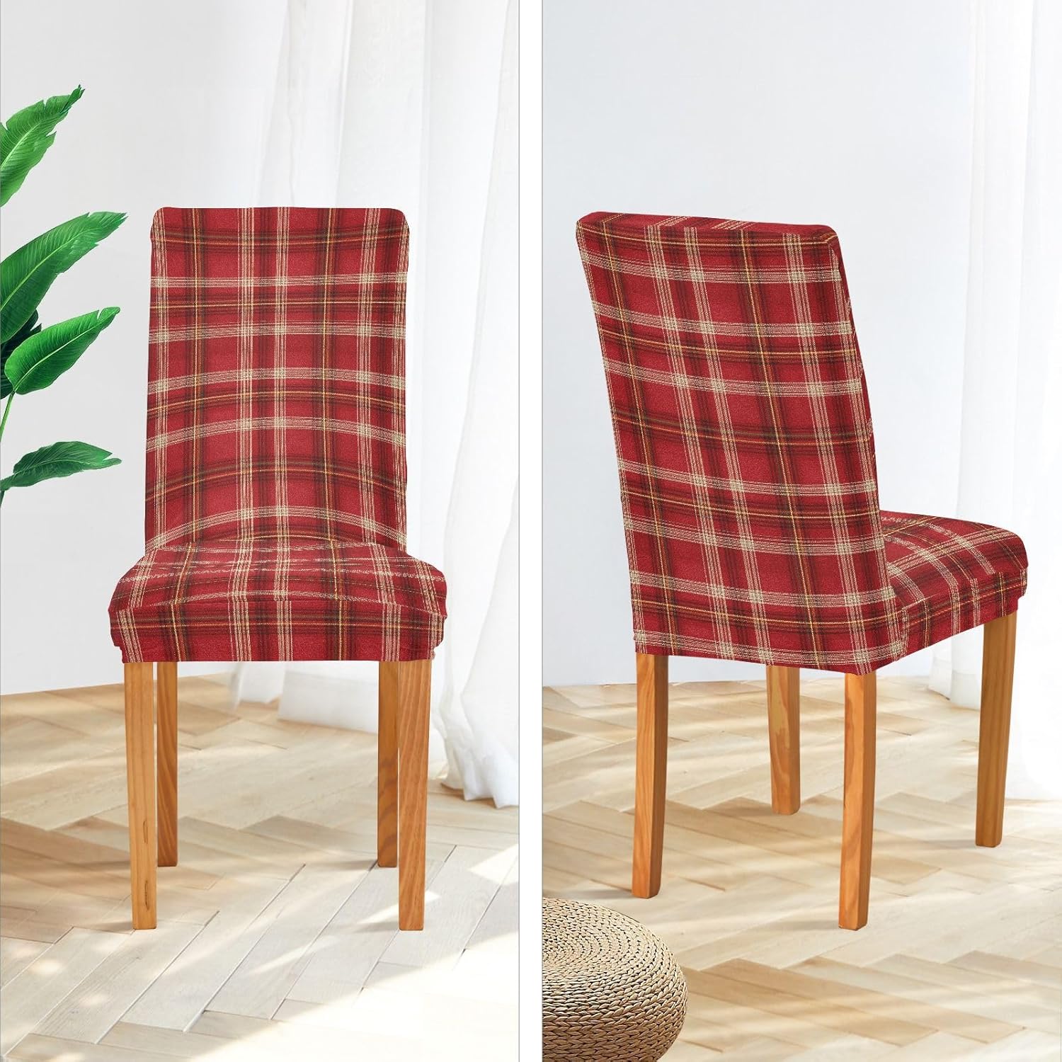 ALAZA Chair Covers for Dining Room, Red Gloden Tartan Plaid Pattern Stretch Chair Cover Sets Chair Protector Removable Washable for Ktichen Restaurant Hotel