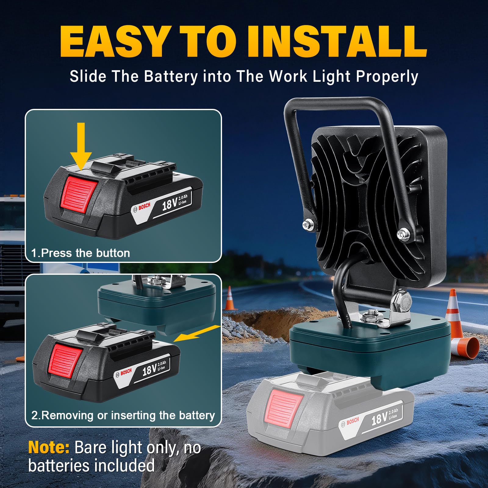 RIGIDON recargable portatil foco de trabajo led para batería bosch 18V /20V | sin batería, 4 pulgadas, 48W 4800lm, foco led Lámpara, para camping trabajo pesca construcción, emergencia, 6000K blanca