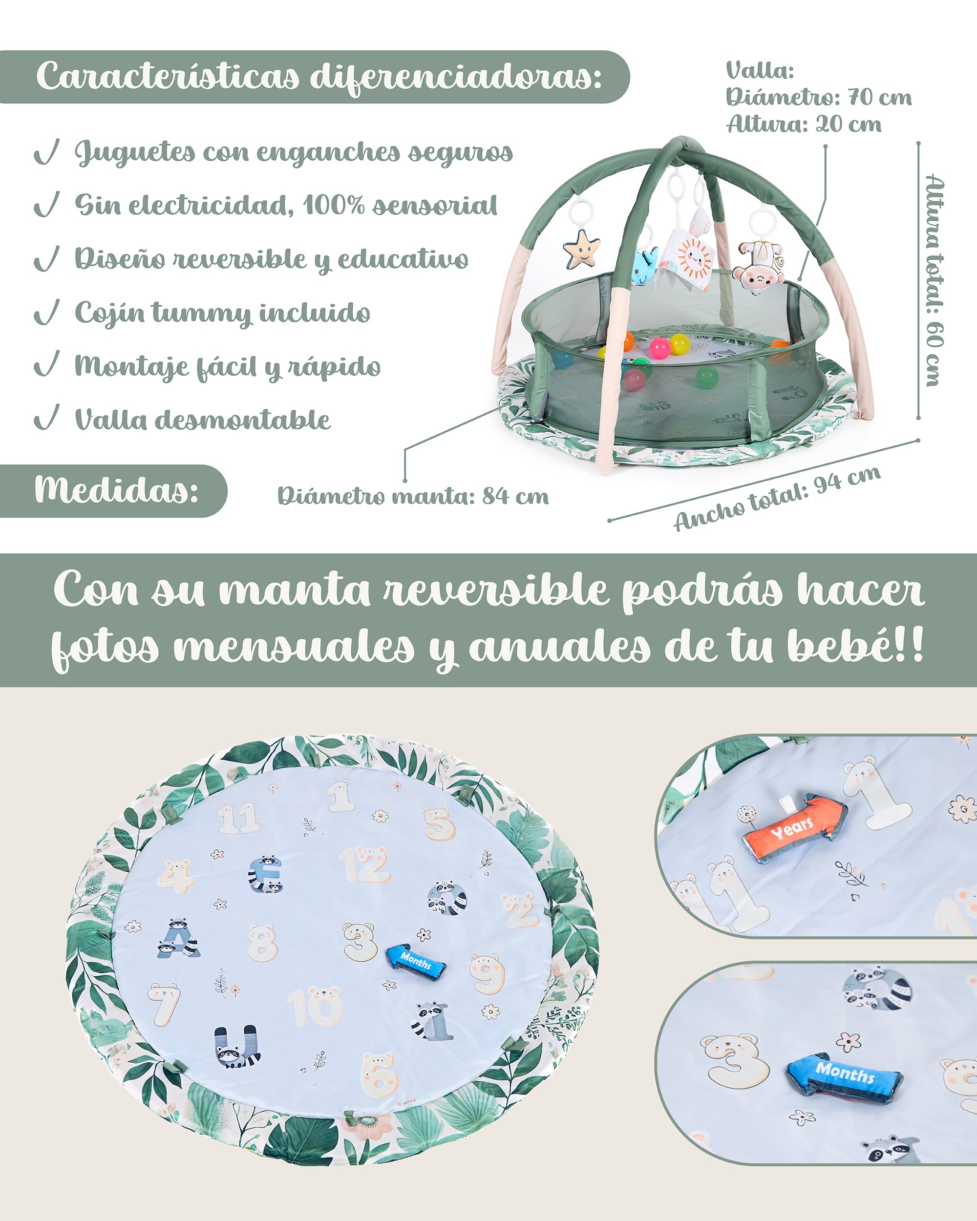 Gimnasio Bebe, Reversible 8 Juguetes Valla 10 Bolas Cojín Tummy, Gimnasio Bebe 0-6 meses, Tapete Actividades Bebe, Manta Actividades Bebe, Tummy Time Bebe, Alfombra Bebe, Manta Meses