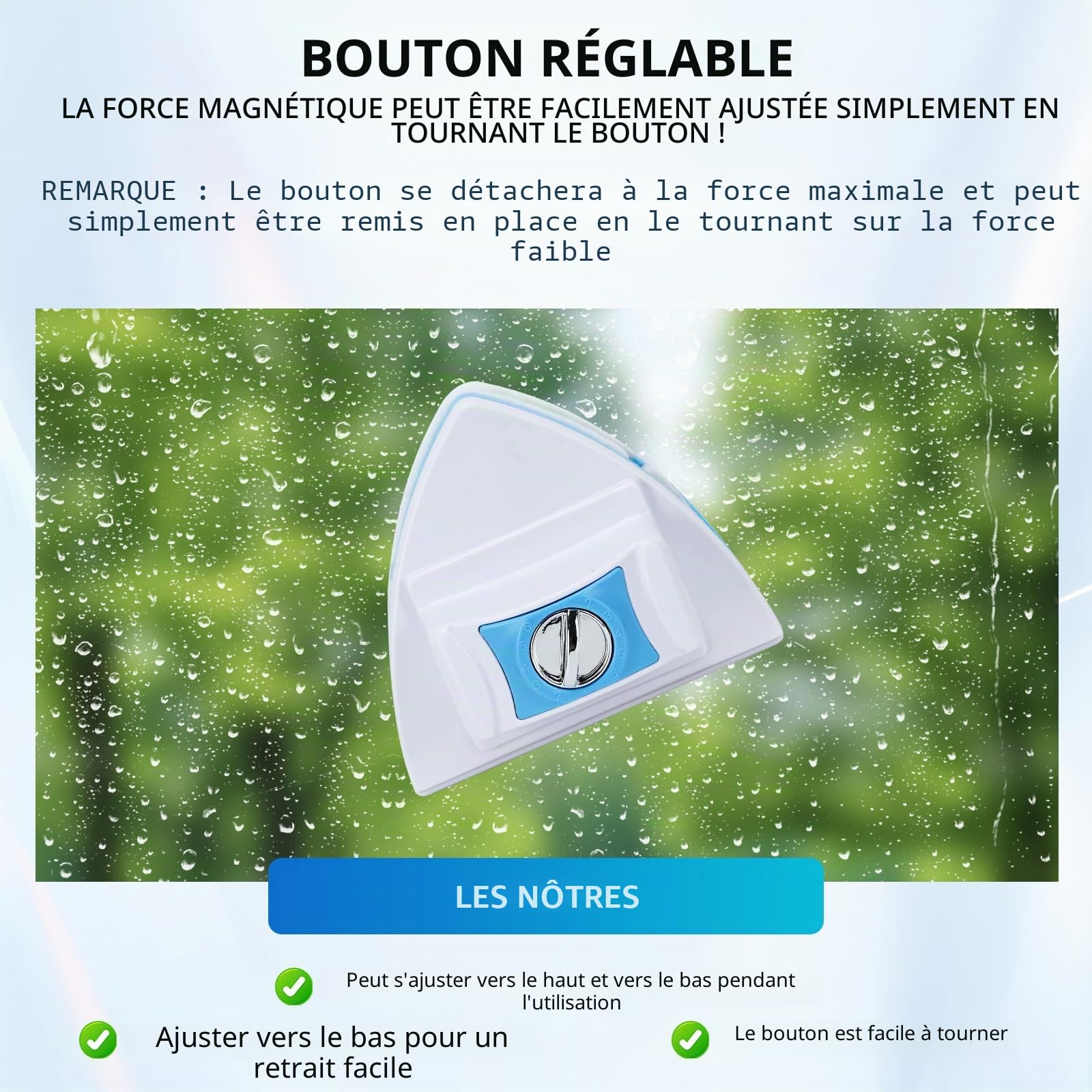 Podazz Home Nettoyeur de vitres magnétique double face, essuie-vitres magnétique double ajustable, pour immeubles de grande hauteur et pare-brise de voiture avec une épaisseur de 5-25 mm (5-25 mm)
