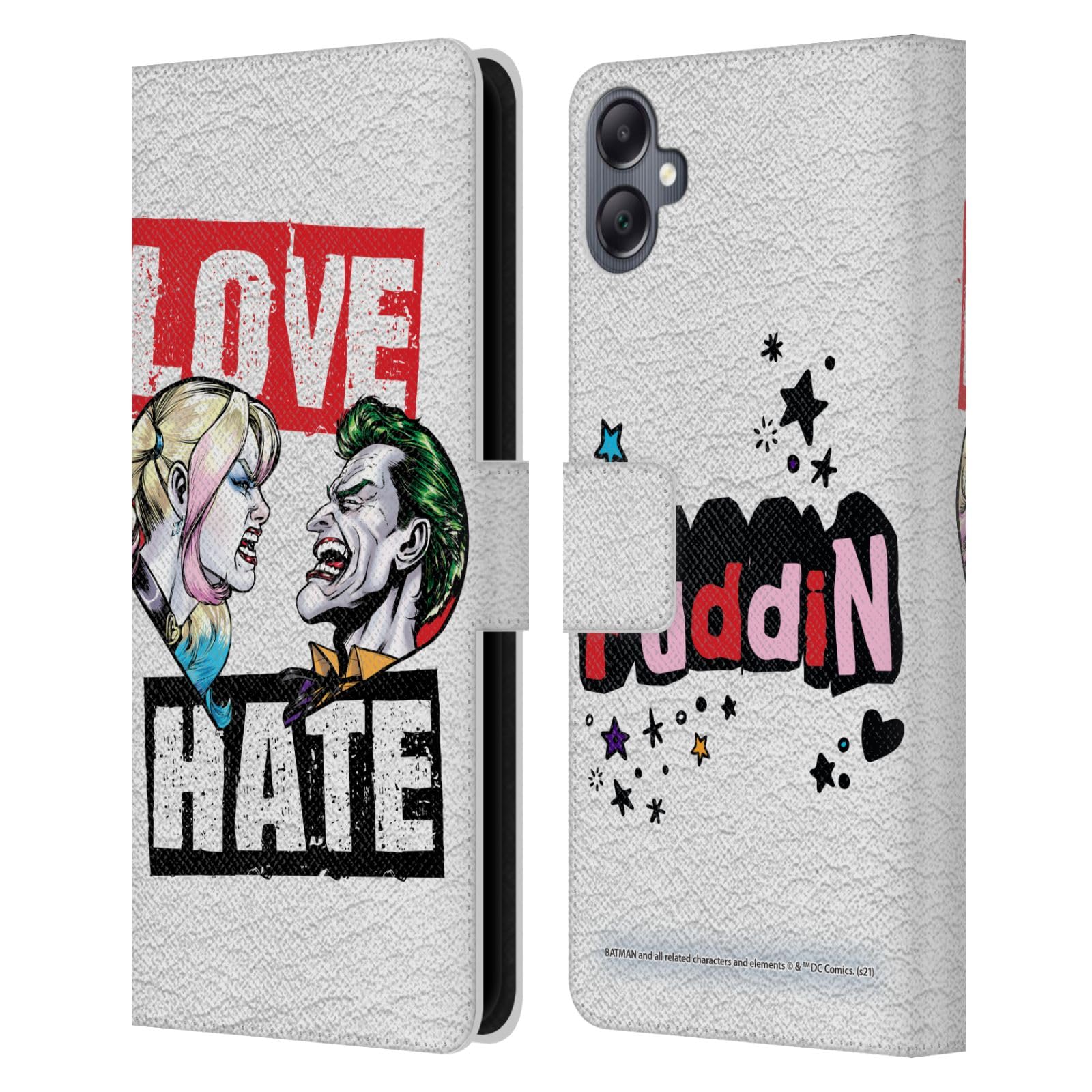 Head Case Designs Officially Licensed Batman DC Comics Love Hate Joker Harley Quinn Graphics Leather Book Wallet Case Cover Compatible with Samsung Galaxy A05