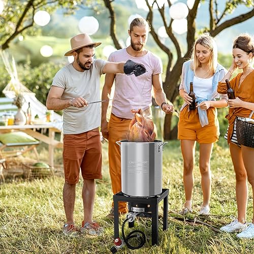 Miniatura 9 de ROVSUN Kit de freidora de pavo de 30 cuartos y freidora de pescado de 10 cuartos con cestas y soporte olla de aluminio con quemador de propano de