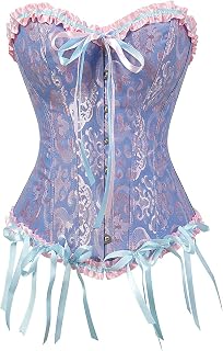 Women's Lacing Corset Top Plus Size Satin Floral Boned Overbust Bustier Lingerie
