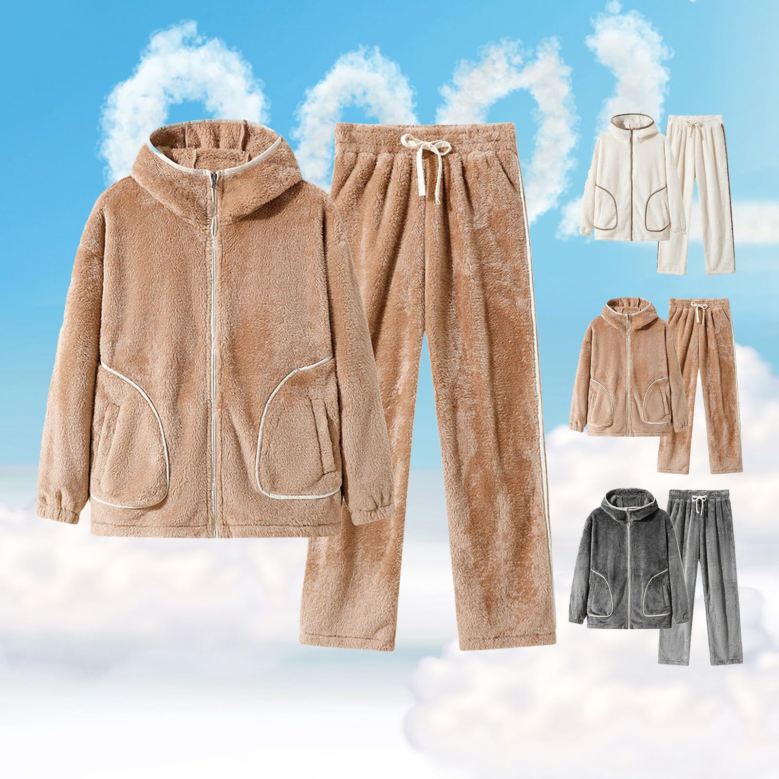 Generisch Hausanzug Herren Plüsch Teddyfleece Freizeitanzug Winter Warm Elegant Schlafanzug Zweiteilig Pyjamas Teddy Fleece Schlafanzüge Mit Lange Oberteile Und Hosen Weich Nachtwäsche