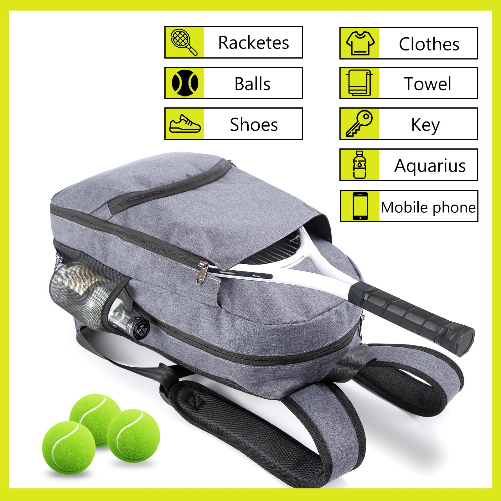 zaino porta racchetta tennis,sacca tennis,zaino da tenniss,borsa da tenni,zainos da tenni unisex per donna,uomo e bambino,Zainone porta racchette per borsa da badminton,Zainone sportivo