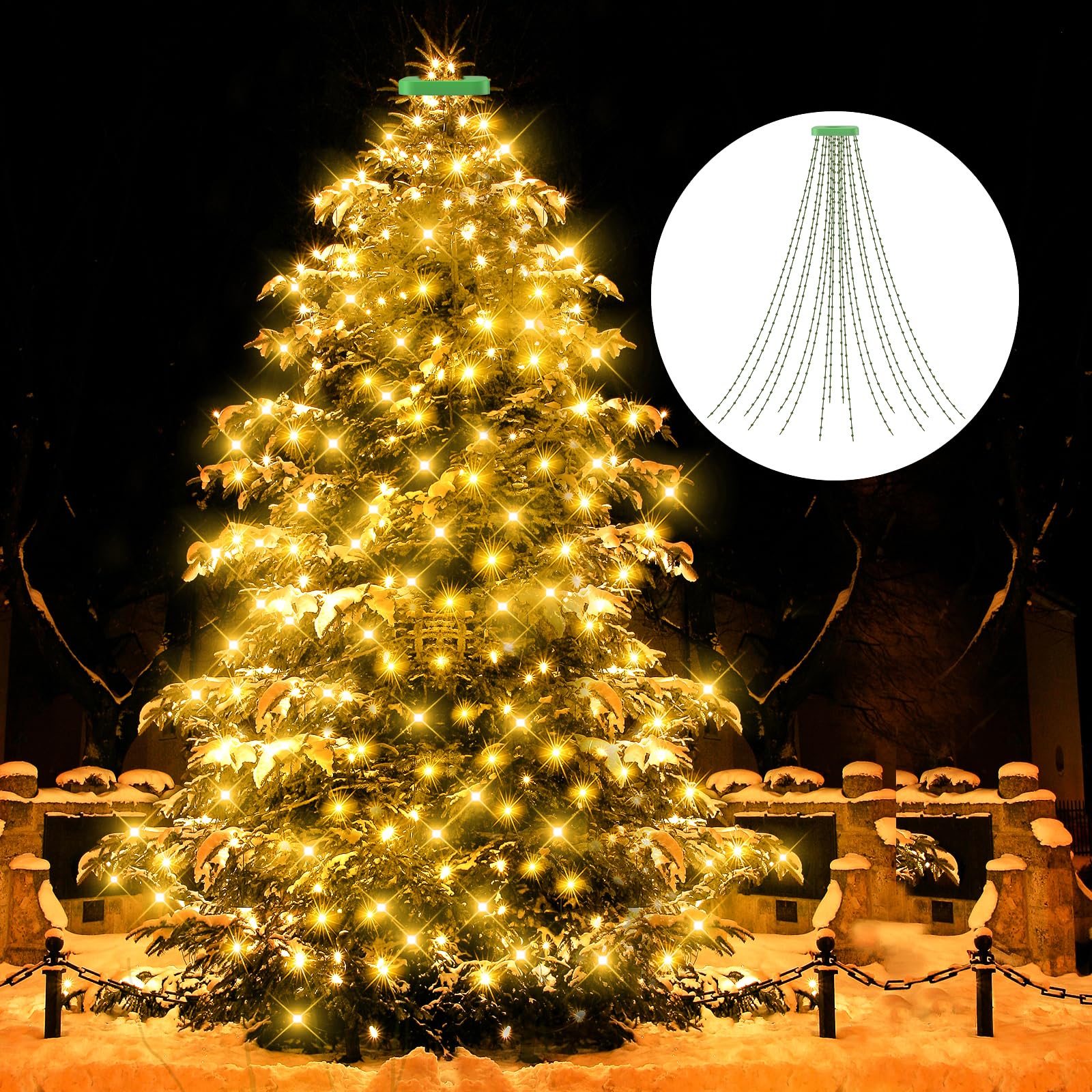 GYLEFY luci Albero di Natale, 2M*16 Rami Catene Luminose 400LED, Anelli Ghirlande Impermeabile per Esterno Interno -Bianco Caldo