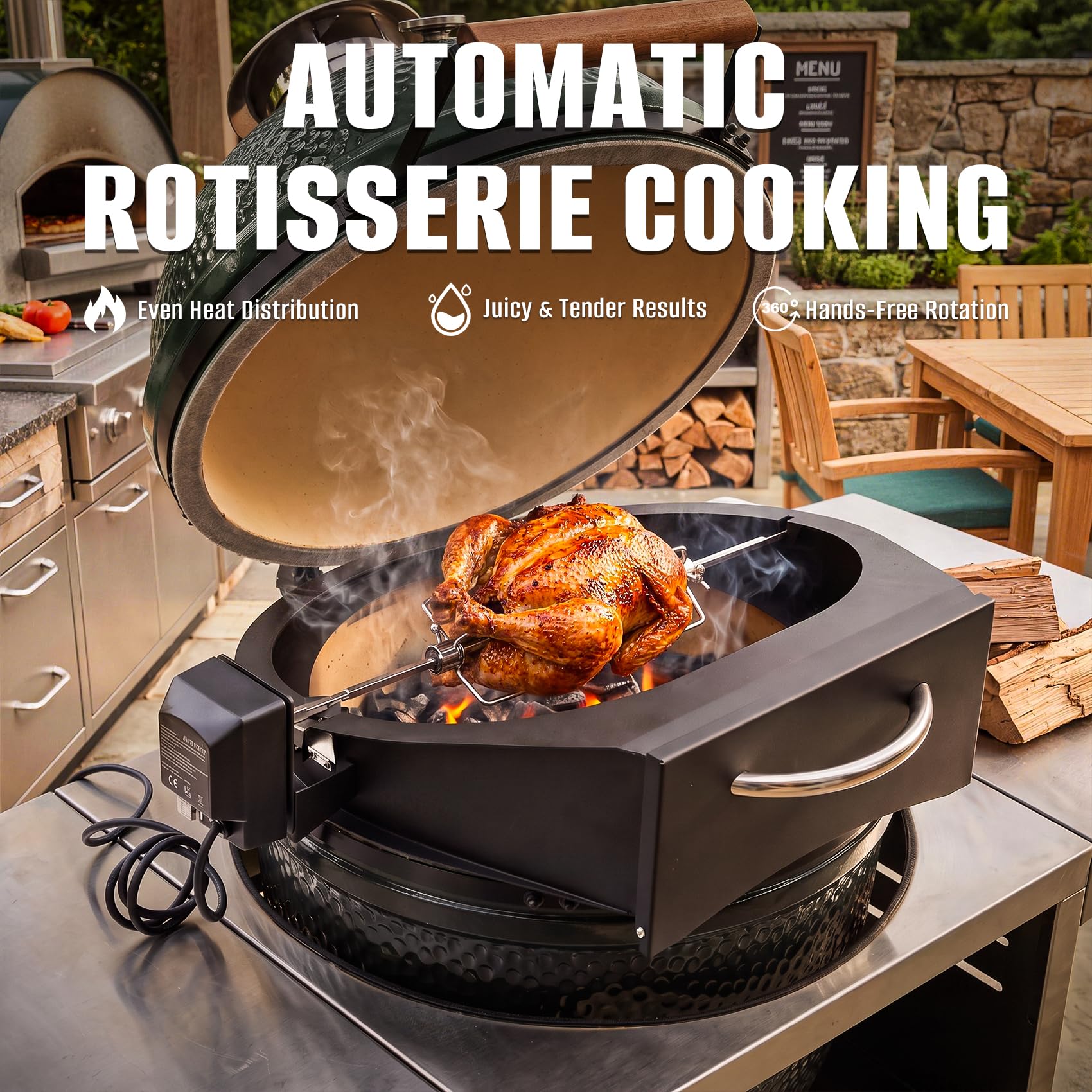 Onlyfire Kit forno per girarrosto e pizza per griglia grande in ceramica a forma di uovo verde