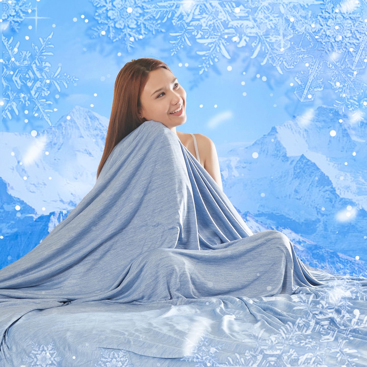 MH MYLUNE HOME Kühldecke Ultra Leichte Sommerdecke, Arc-Chill Q-Max>0.458, 2in1 Kühlende Bettdecke 130x170 Sommerbettdecke Kuscheldecke Wohndecke Sofadecke Cooling Blanket (blau, 130 x 170 cm)