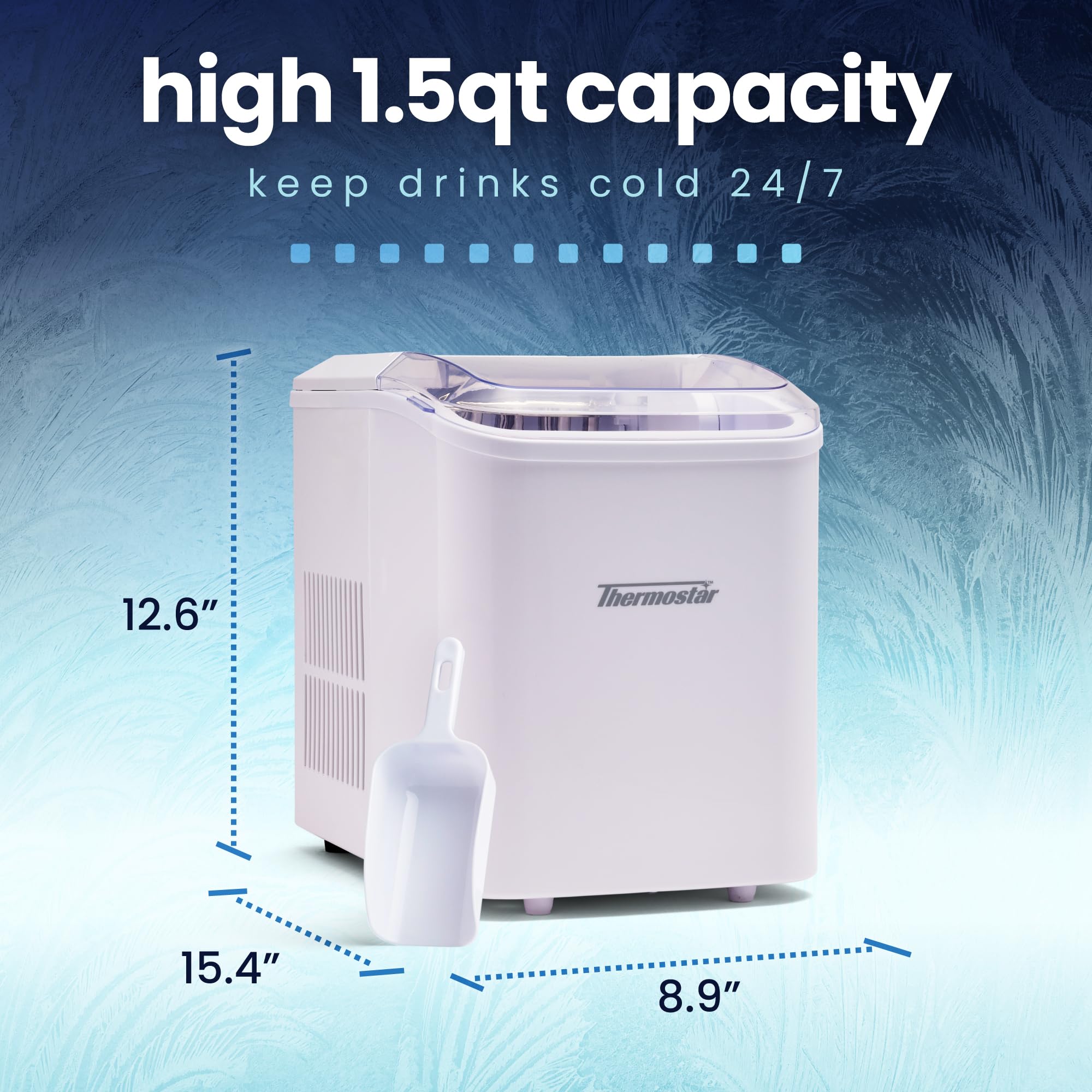 Nostalgia Thermostar Automatic Self-Cleaning Portable Electric Countertop Ice Maker Machine, 26 Pounds in 24 Hours, 9 Ice Cubes Ready in 7 Minutes, with Ice Scoop and Basket, White on Fridge.com