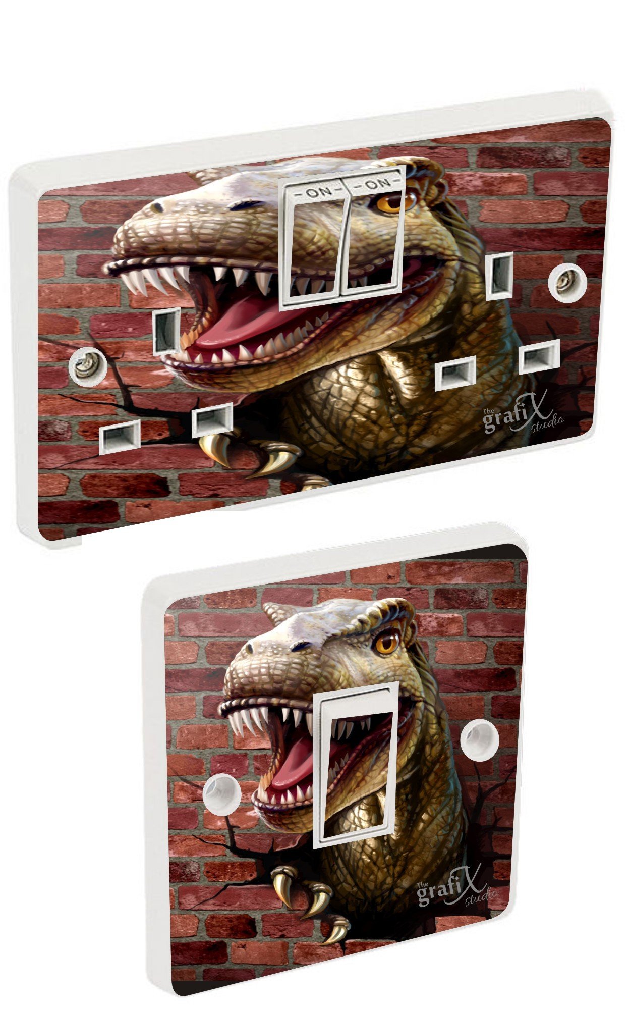 the grafix studio Dinosaur & Brick Light Switch & Double Socket Sticker Vinyl/Skin cover sosw16