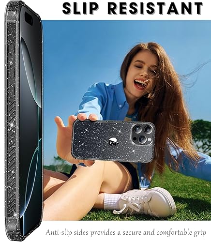 Miniatura 203 de MIODIK Funda compatible con iPhone 13 Pro, con protector de pantalla + protector de lente de cámara, funda protectora de purpurina transparente