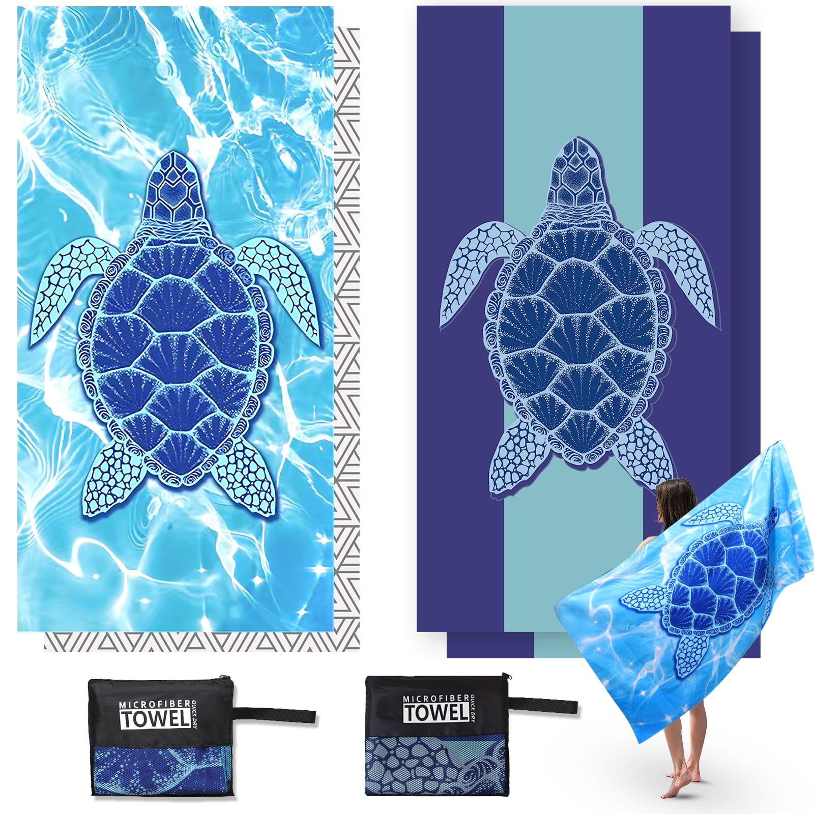 Anavasi 2 Pack Microfibre Beach Towels for Adults, 180 x 90 cm with Net Bag — image 1