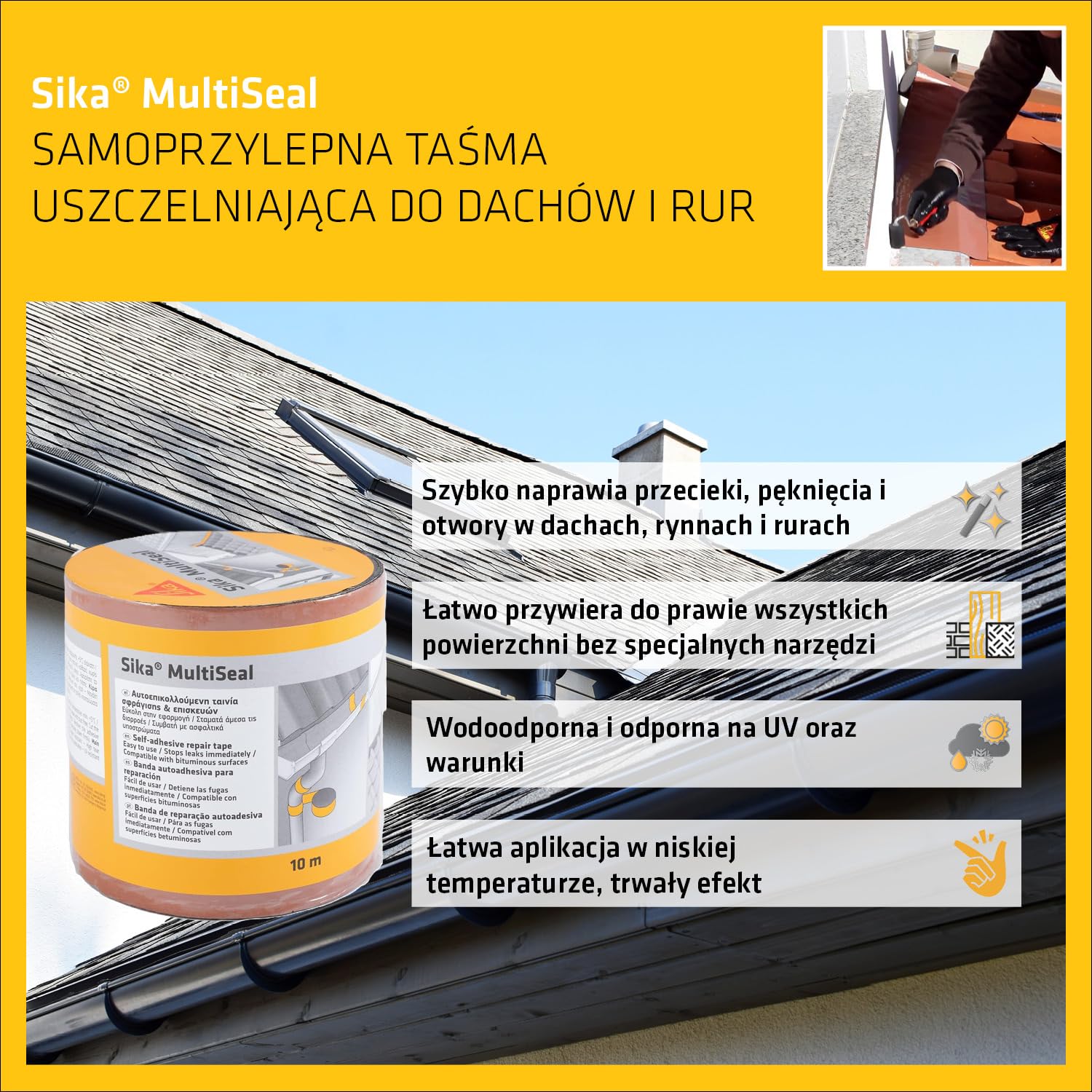 SIKA - Taśma uszczelniająca - Sika MultiSeal - Terracota - 10m x 100mm | Samoprzylepna taśma bitumiczna - Odporna na UV - Łatwa aplikacja - Do uszczelnień i napraw