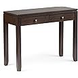 SIMPLIHOME Burlington SOLID WOOD Transitional 42 inch Wide Writing Office Desk in Mahogany Brown for the Office Desk, Writing Table, Workstation and Study Table