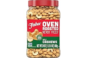 Fisher Oven Roasted Never Fried Whole Cashews - Satisfy Your Snack Cravings!