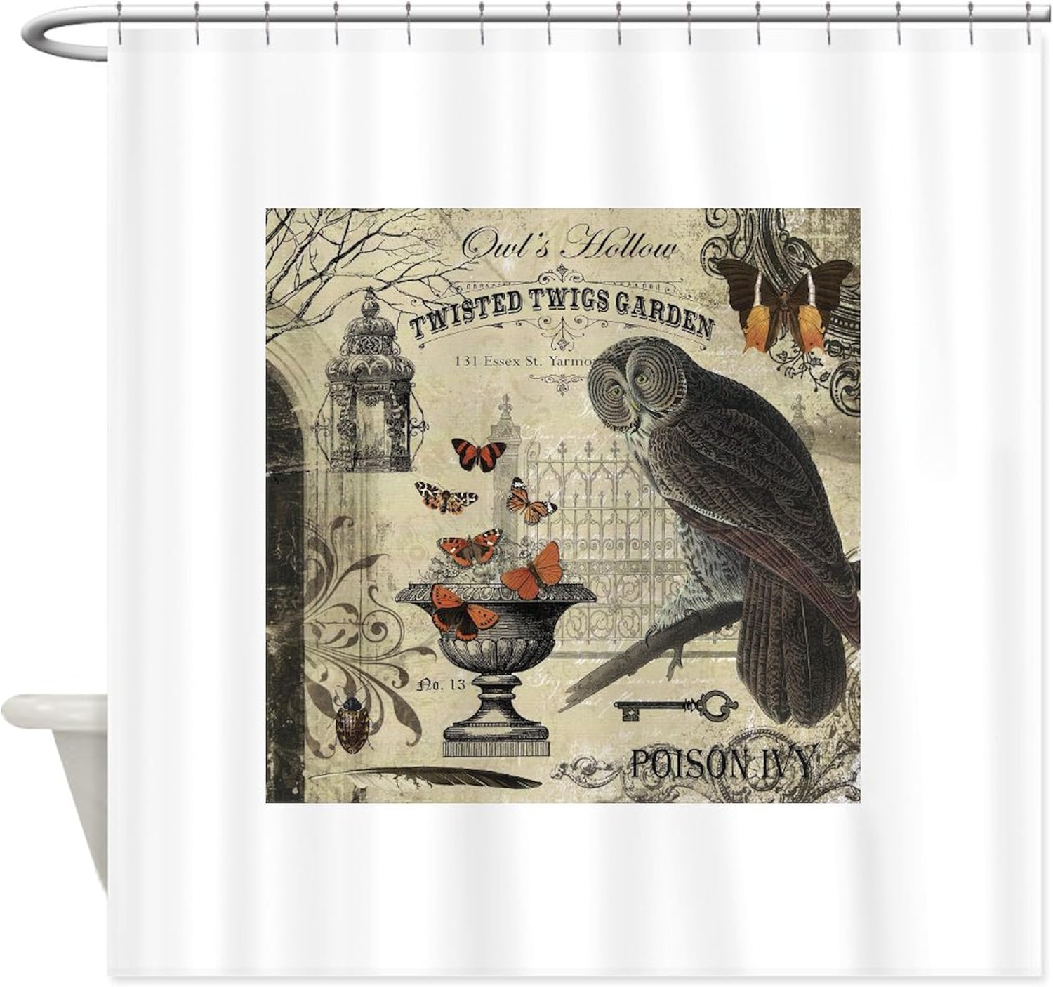 CafePress Modern Vintage Halloween Owl Decorative Fabric Shower Curtain