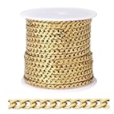 [33FT] 18K Gold PVD Plated Curb Chains for Jewelry Making, 3.5mm Wide 304 Stainless Steel Cuban Link Chain Roll Bulk for DIY Jewelry Making Craft