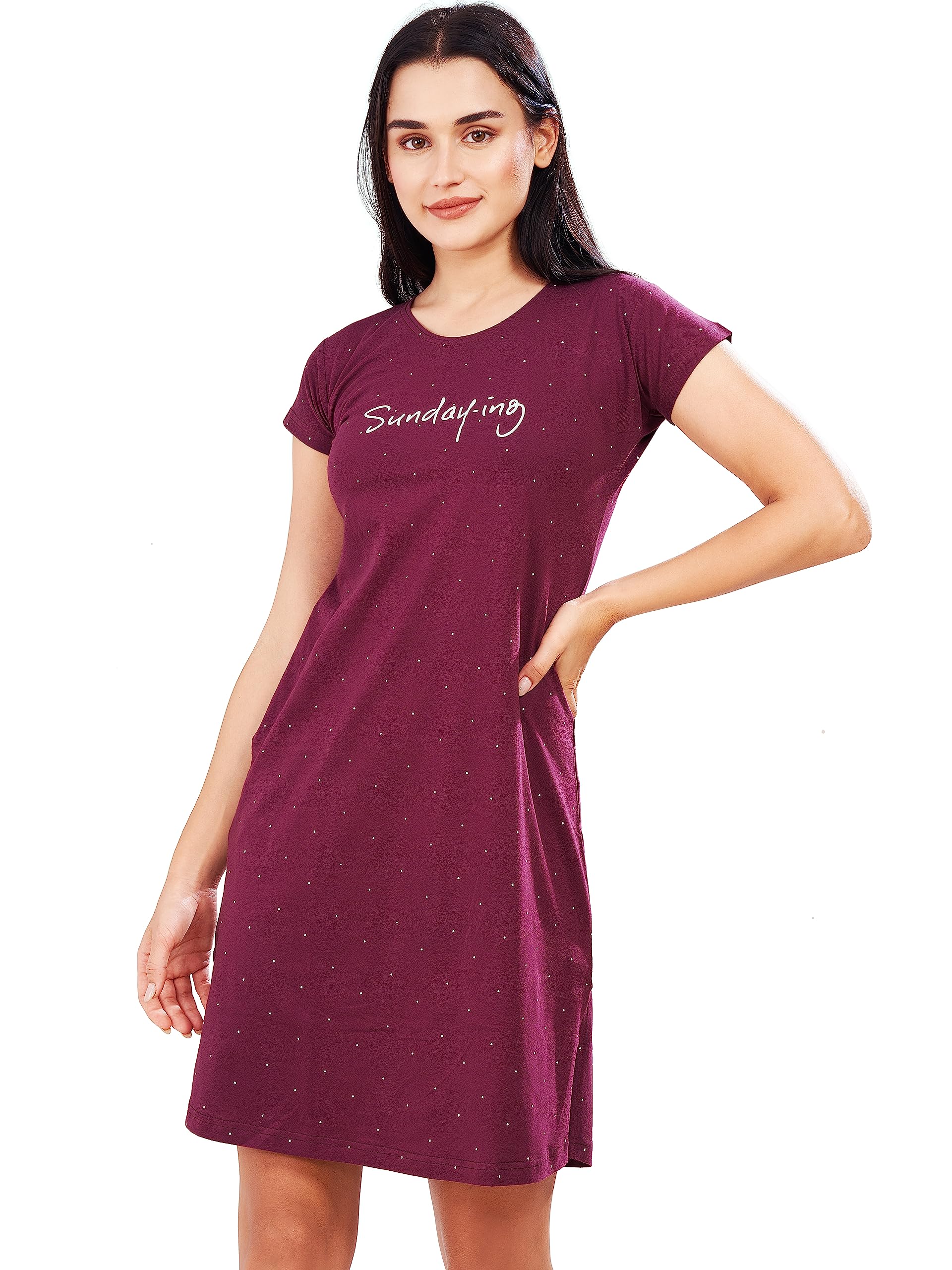 pastel clip Women's Cotton Knee Length Classic Nightgown-picture-55
