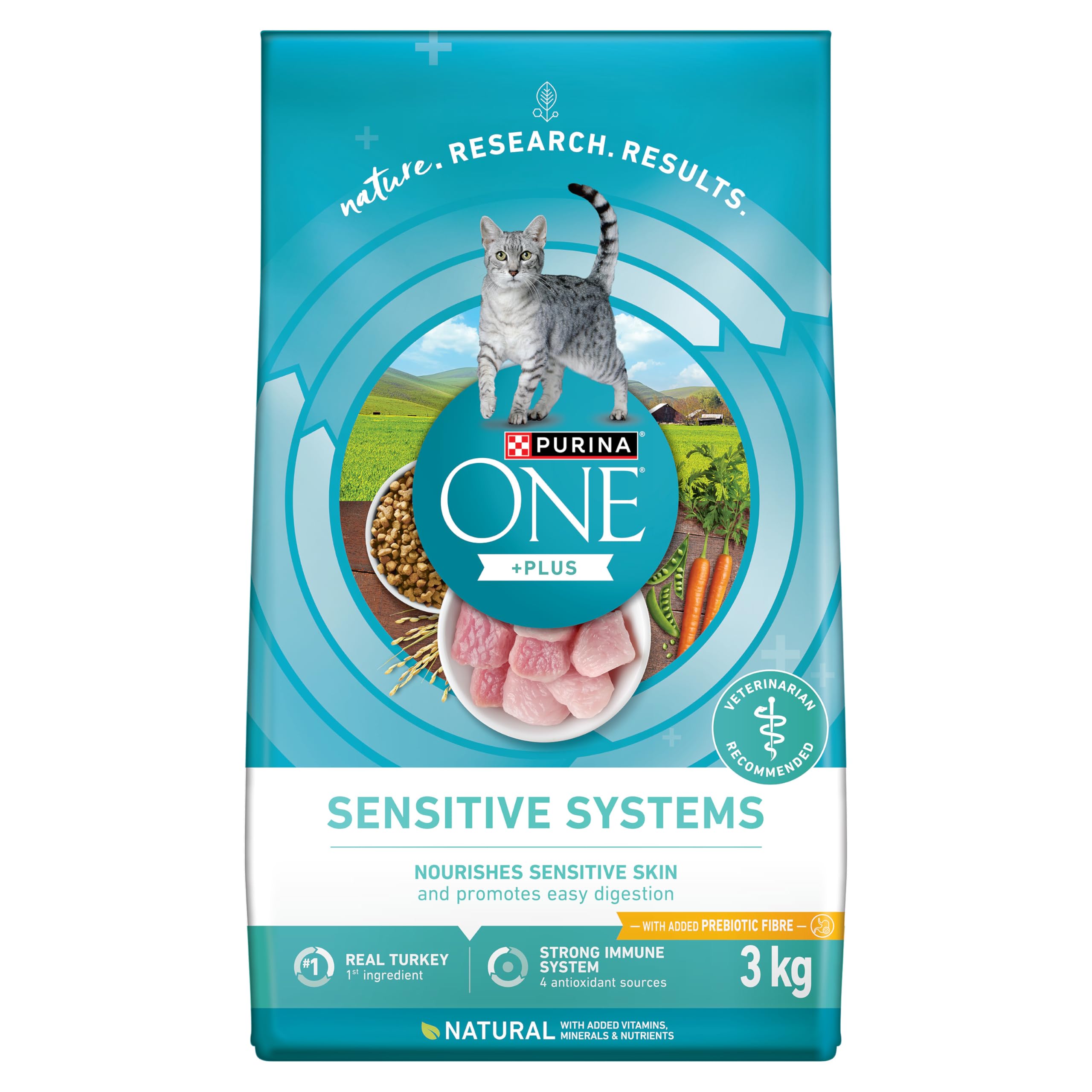 Purina ONE +Plus Dry Cat Food, Sensitive Systems Turkey - 3 kg Bag image 7