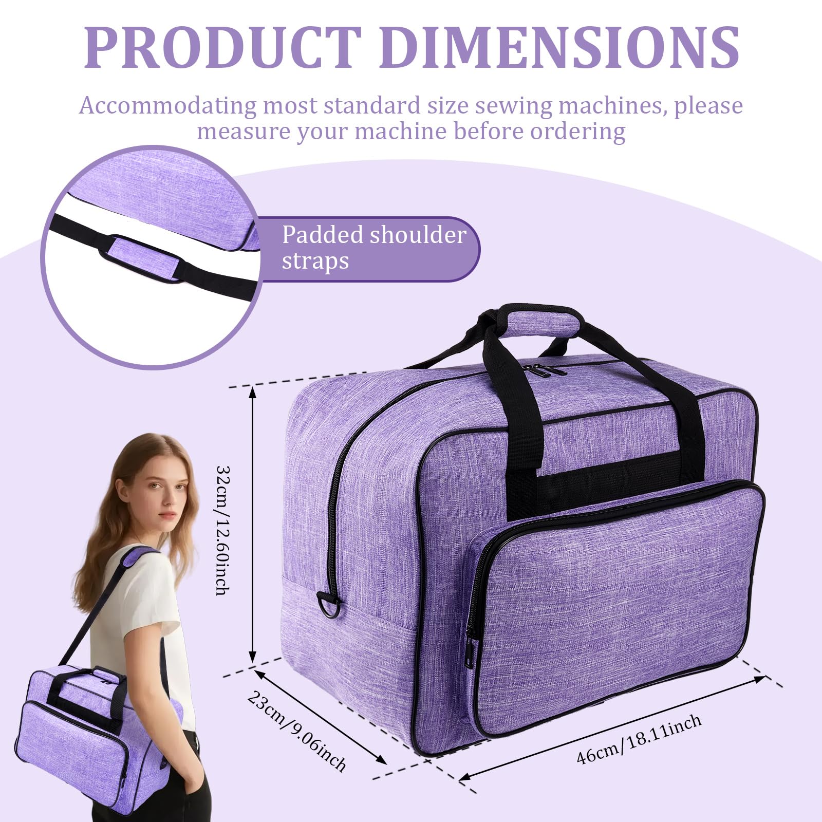 Valigetta per macchine da cucire, borsa impermeabile in tessuto Oxford per macchine da cucire con tracolla e manici, 46×23×32 cm, valigetta universale per la maggior parte delle macchine da