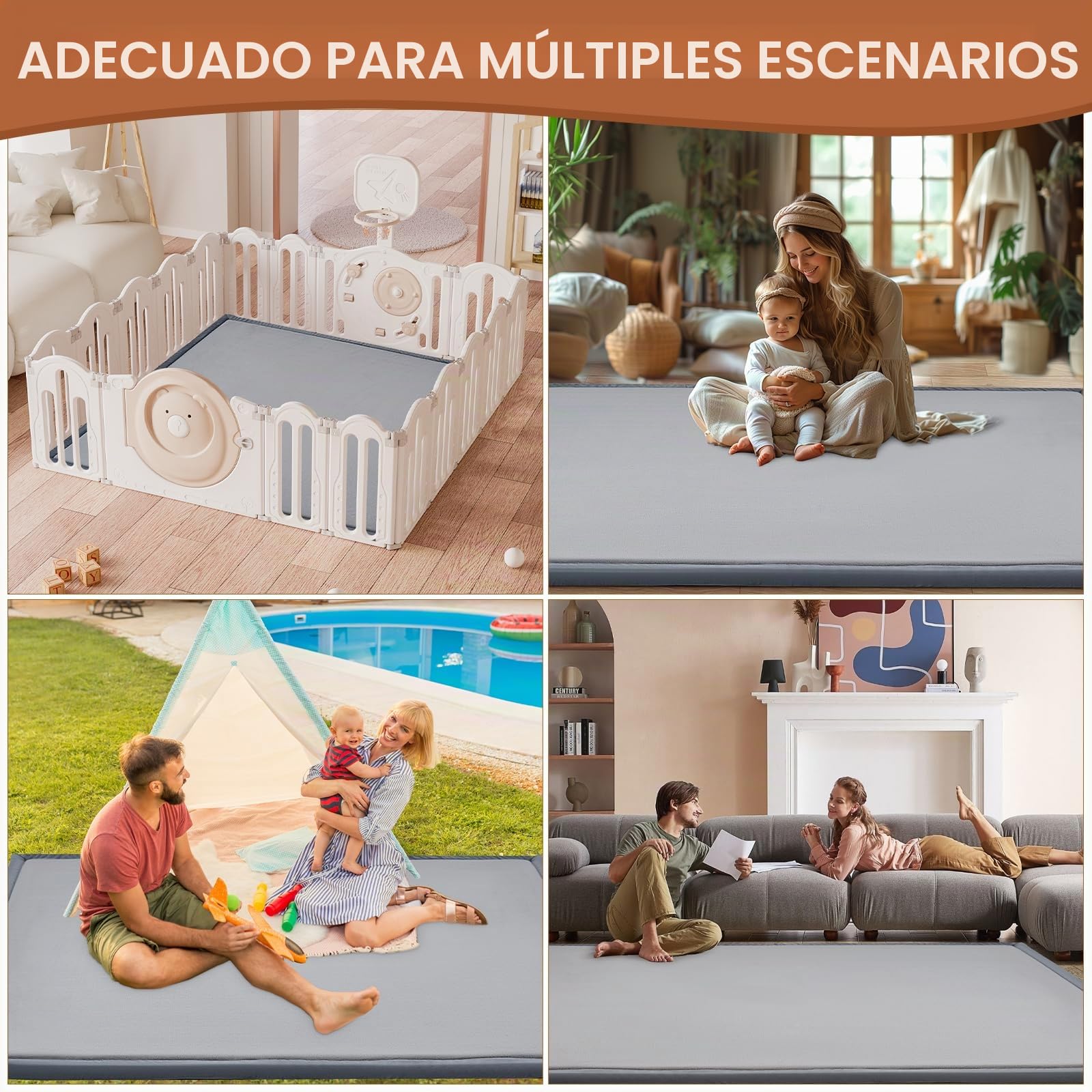 SUNYRISY Alfombra de juego para bebé de 3,5 cm de grosor, 150 x 150 cm de espuma acolchada para bebés, alfombra suave y plegable para corralito de juegos para niños para gatear y jugar, parte inferior