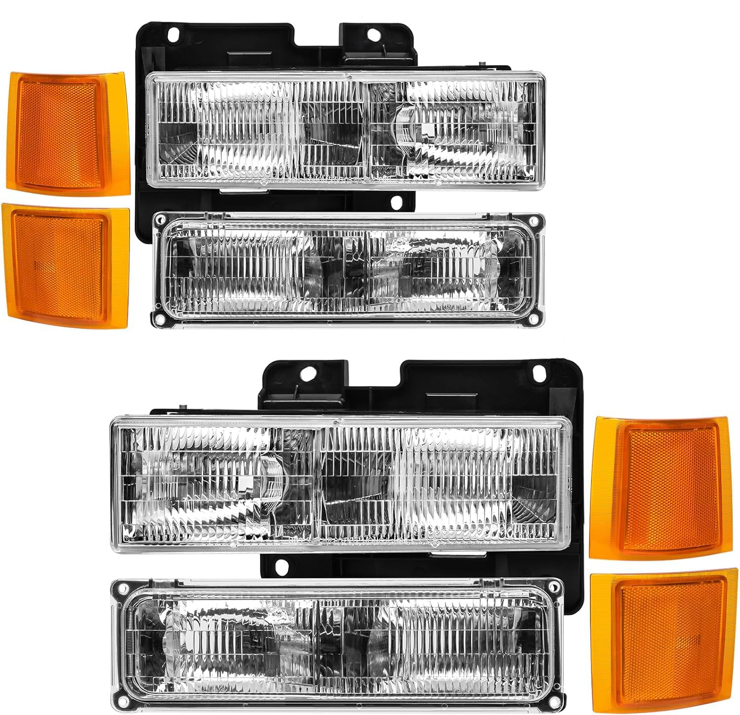 Reinko Headlight Assembly Compatible with 1994-1998 OBS Chevy Silverado C/K Series 1500 2500 3500, 94-98 Silverado/Tahoe/Suburban Headlamp with Bumper